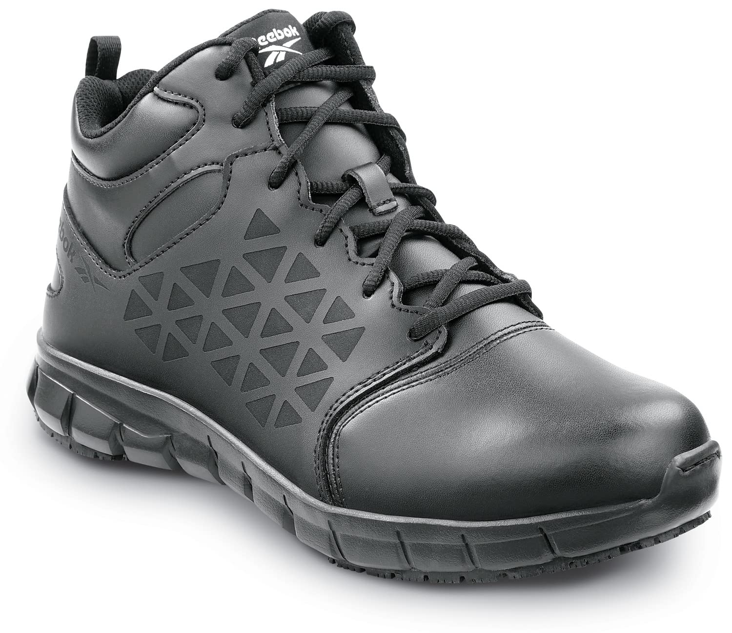 Reebok Work Sublite Cushion Work, Men's, Black, Mid-Athletic Style, MaxTrax Slip Resistant, Soft Toe Work Shoe (14.0 W)
