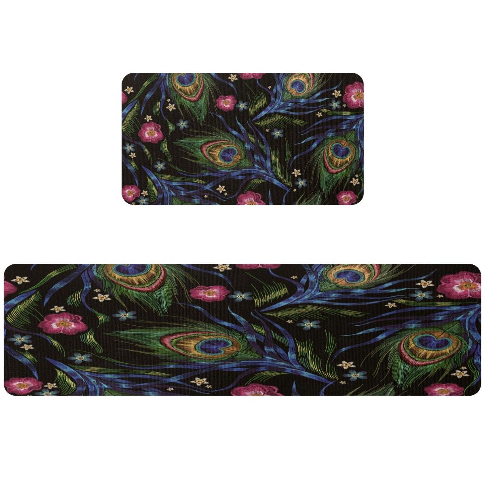 Tapis de cuisine plumes de paon idéal pour couloir et buanderie