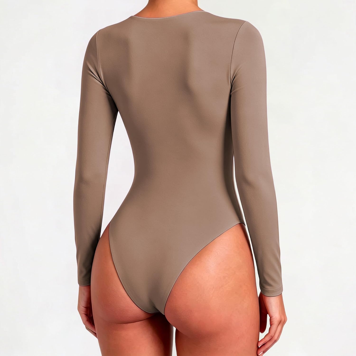Womens Long Sleeve Bodysuit, Square Neck Fitted Going Out Tops, Smooth Basic Thong Body Suits for Women
