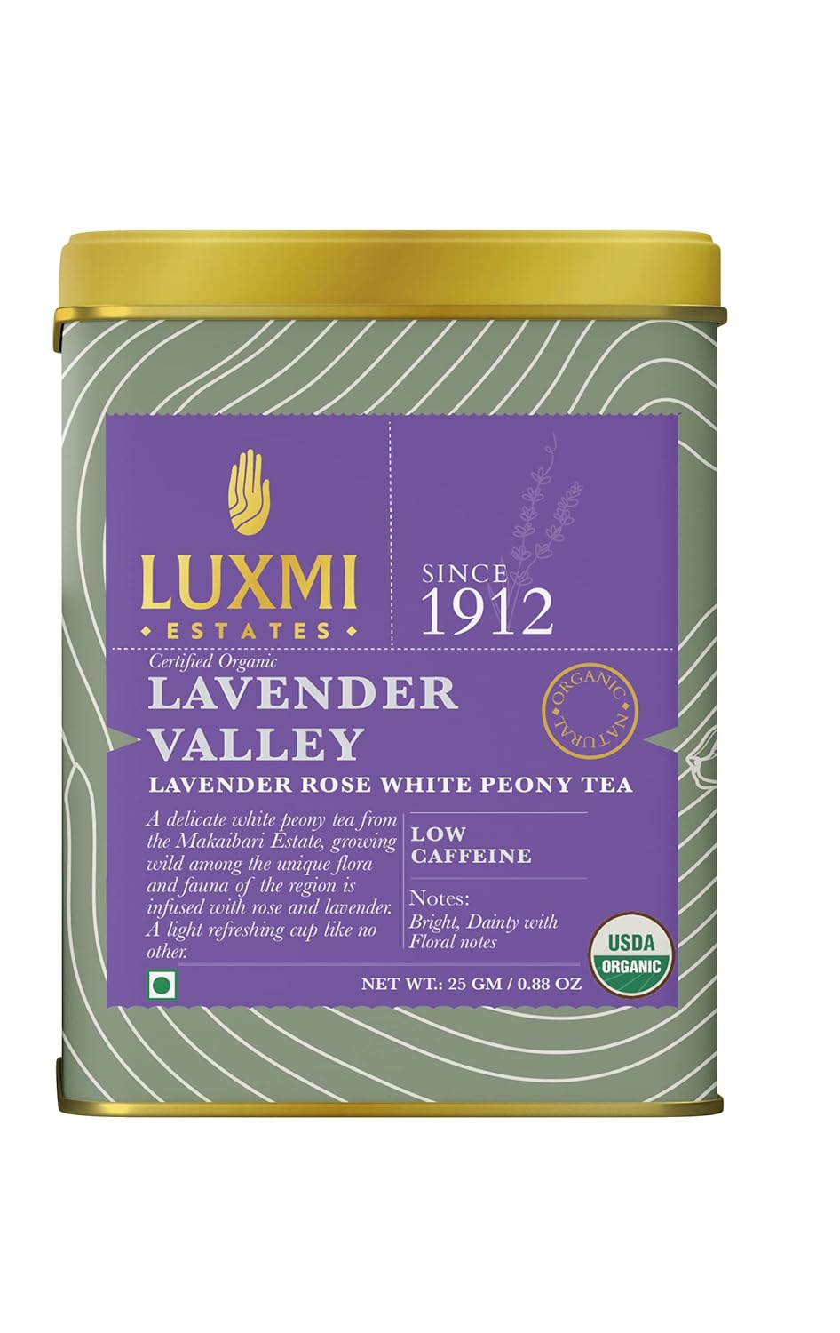 Luxmi Estates Lavender Valley White Tea 25gm Tin Certified Organic