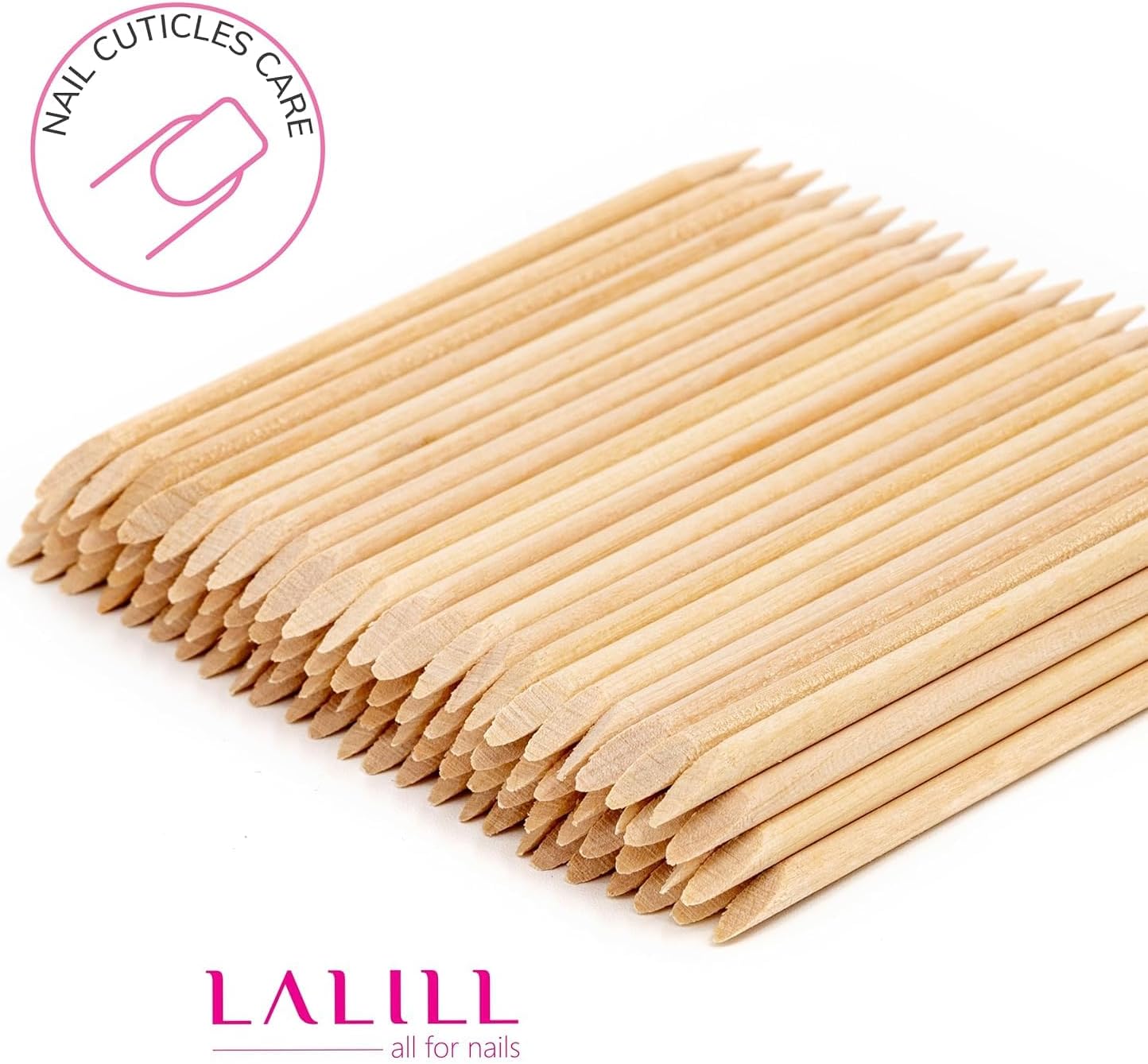 LALILL Drewniane patyczki 100 sztuk - Pędzel do skórek - Pomarańczowe drewniane patyczki do manicure pedicure - patyczki do manicure do pielęgnacji skórek do tatuażu brwi piękna makijaż paznokcie