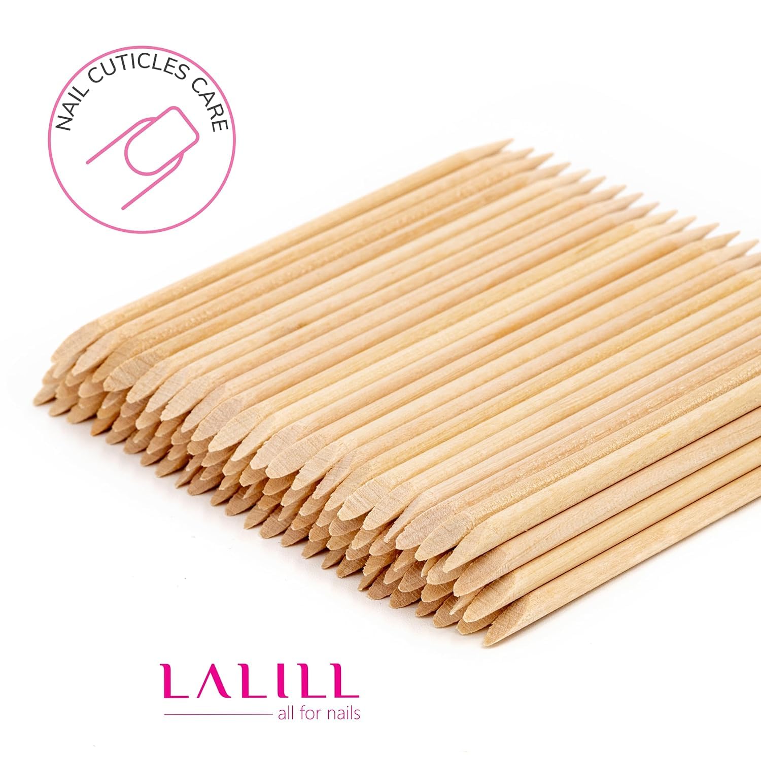 LALILL Bastoncini in Legno 100 Pezzi - Spingi Cuticole - Bastoncini in Legno Arancione per Manicure, Pedicure - Bastoncini Manicure per la Cura delle Cuticole per Tatuaggio, Mellezza, Make-up, Unghie