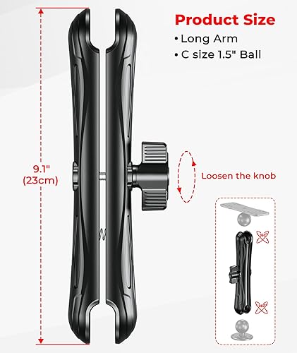 Miniatura 4 de VAZESWIN Brazo doble del zócalo 9,1" brazo largo de la aleación de aluminio compatible con los componentes de la bola del tamaño 1,5" del soporte de