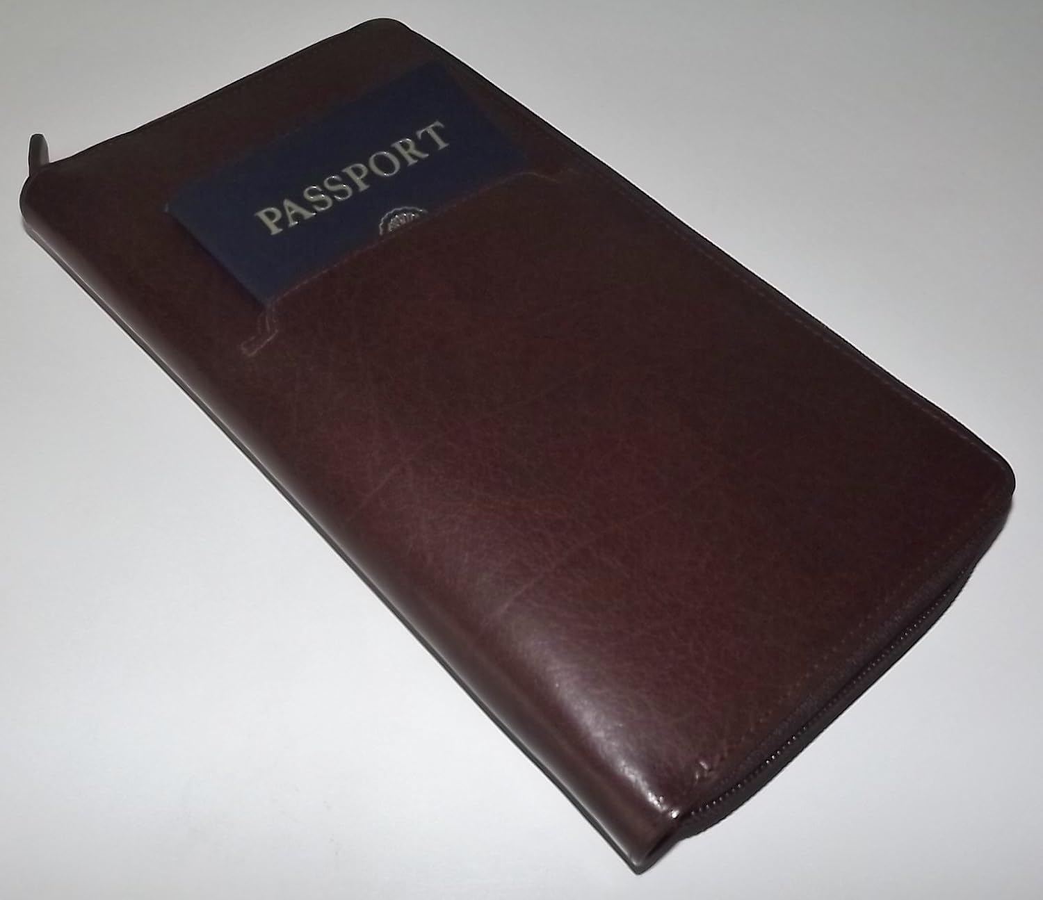 Italia Leather RFID Protected Zip Passport & Credit Card Travel Wallet Brown