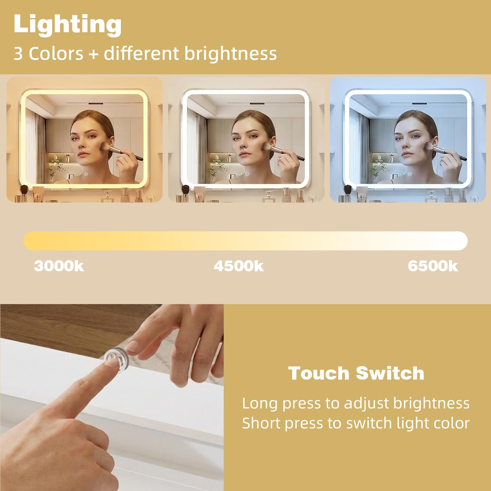 Toeletta Trucco con Sgabello, Led Regolabili