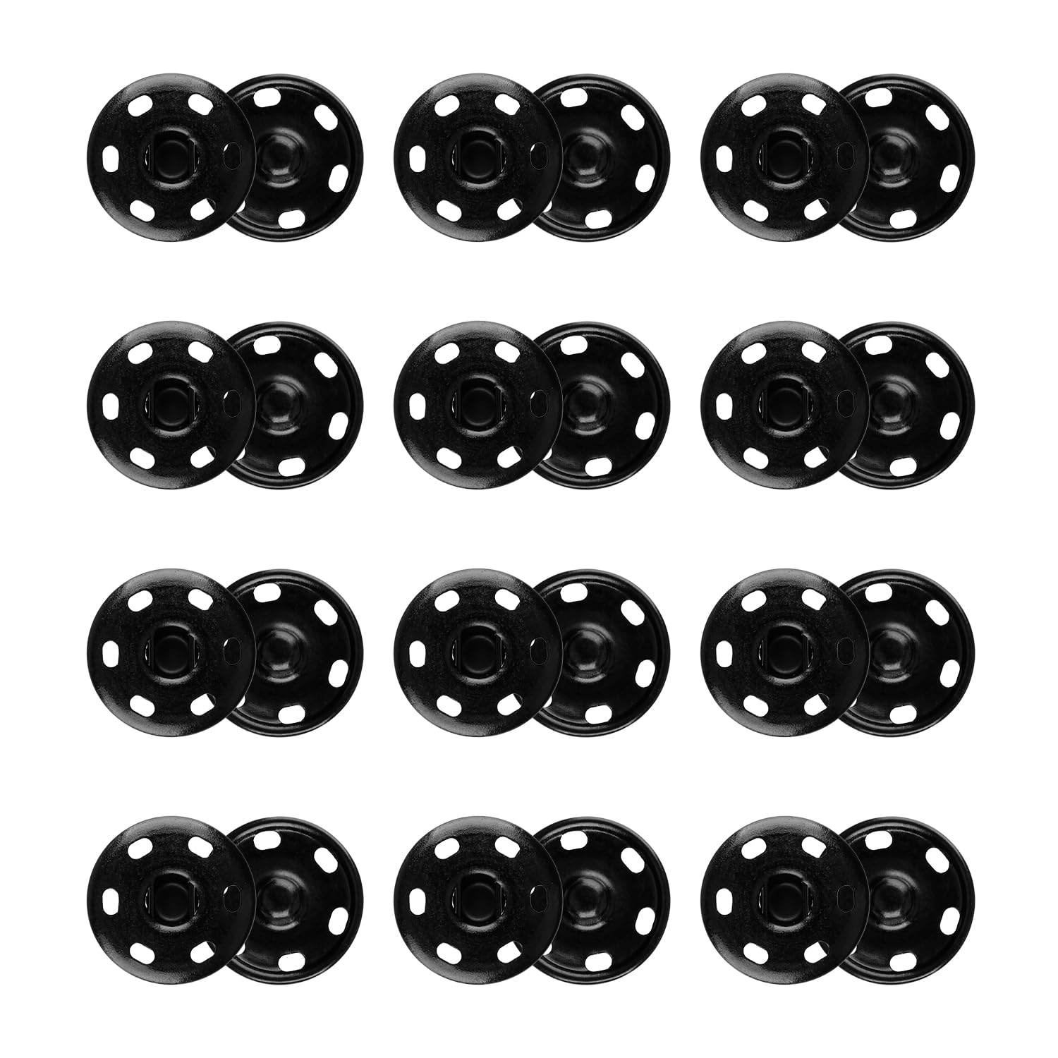 Bojueshaw Black 12Set Sew-On Snap Buttons,21Mm Press Studs Snap Fasteners,Invisible Metal Press Studs For Clothes,Handbags,And Diy Crafts