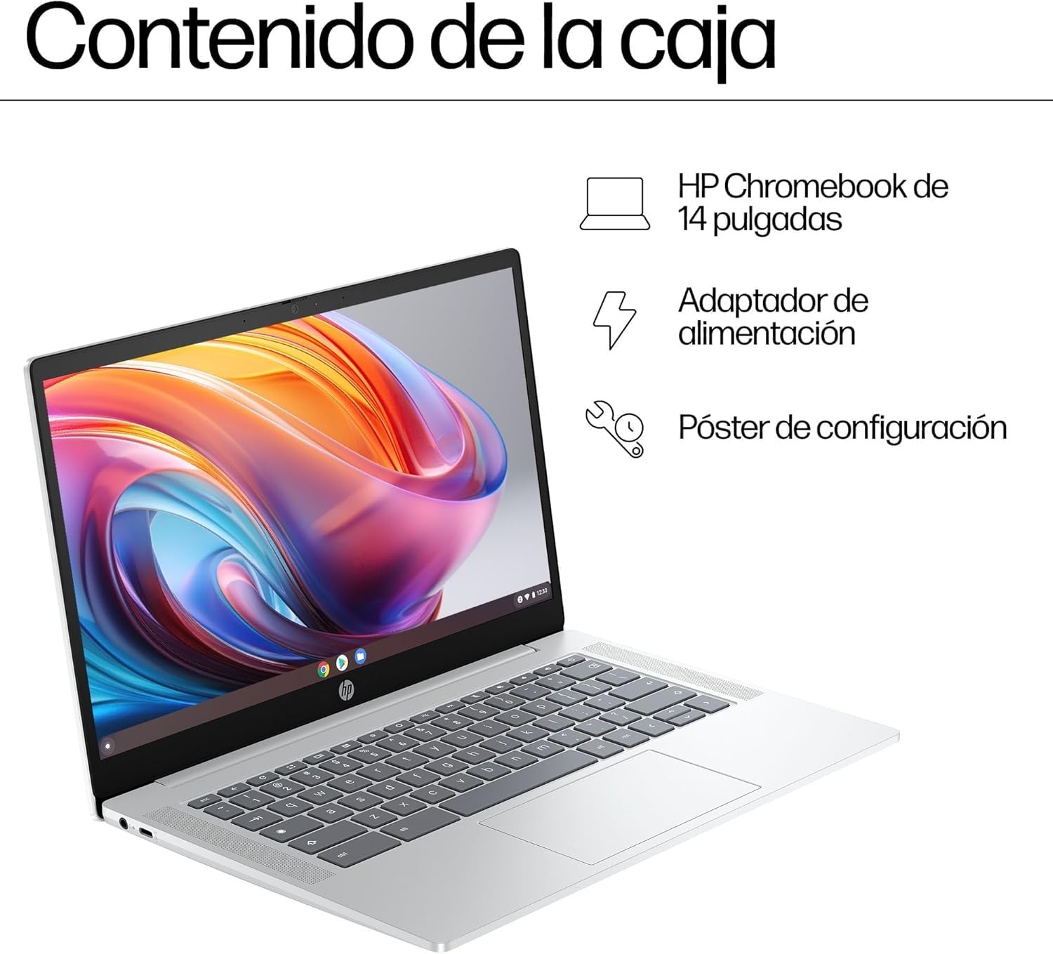 HP Chromebook - Ordenador portátil de Google 14" FHD (Intel N100, 8GB RAM, 128GB eMMC, ChromeOS) + Suscripción Google AI Pro con Gemini Pro y 5TB de Almacenamiento Durante 3 Meses - QWERTY Español