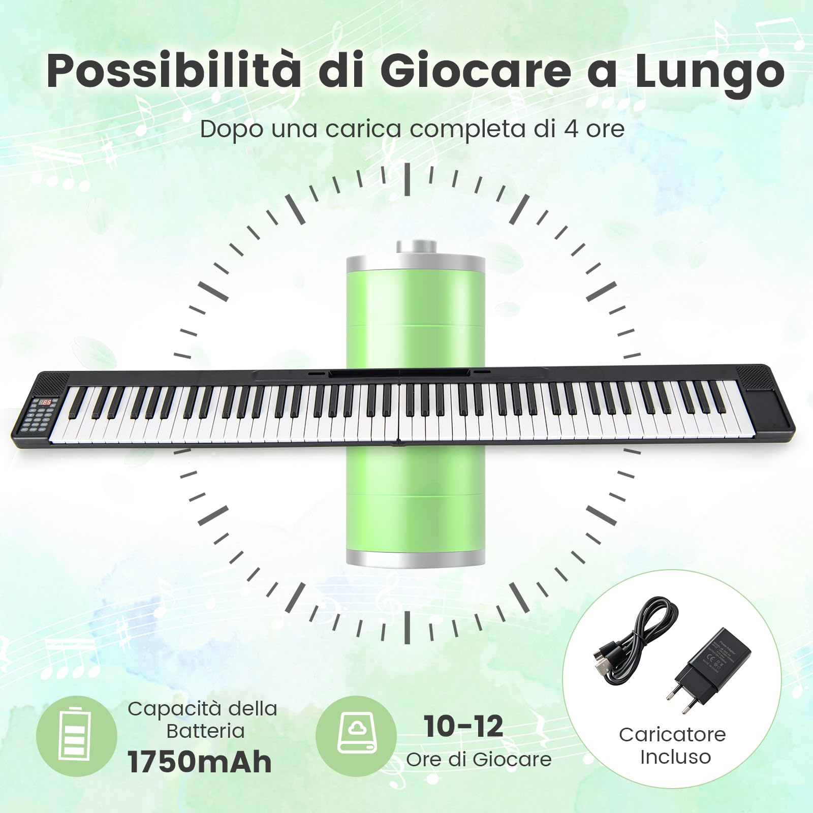 COSTWAY Tastiera Elettronica 88 Tasti, Pianoforte Digitale in 2 Tastiere, Portatile con Borsa per Tastiera Elettronica, Bluetooth/MIDI/USB, per Principianti Bambini Adulti (Nero)