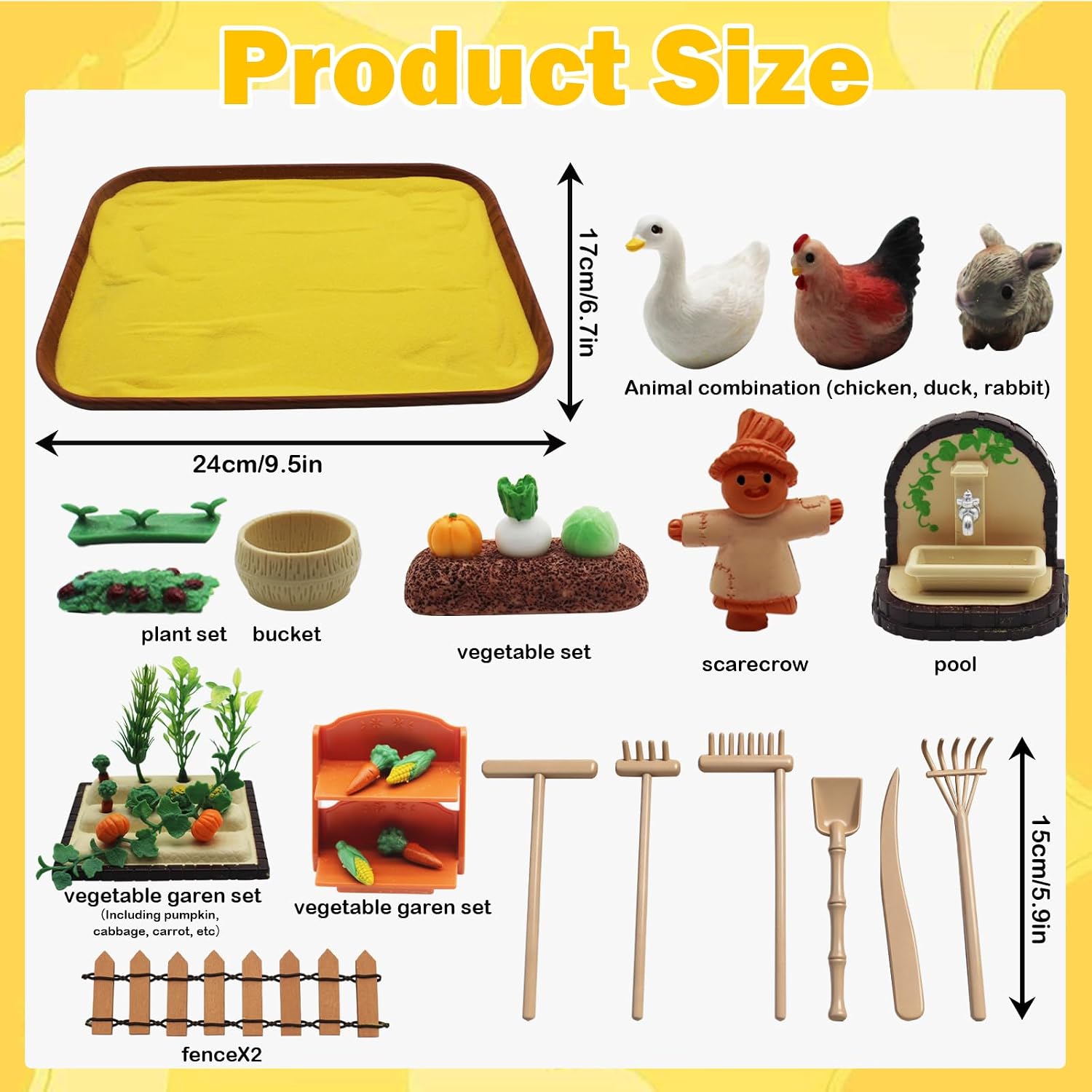 48 PCS Zen Garden for Desk, Mini Veggie Zen Sand Garden for Sandbox | with Vegetable, Plants and Gardening Tools, Sand Tray Therapy Kit for Relaxation, Meditation, Creativity, Stress Relief