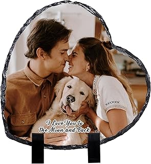 ALBK Custom Rock Slate Photo Frame - Personalized Picture Stone Plaque with Text - Gifts Christmas Xmas Thanksgiving Valentine's Day Birthday for Women Men Boyfriend Girlfriend Wedding 7.9x7.1in