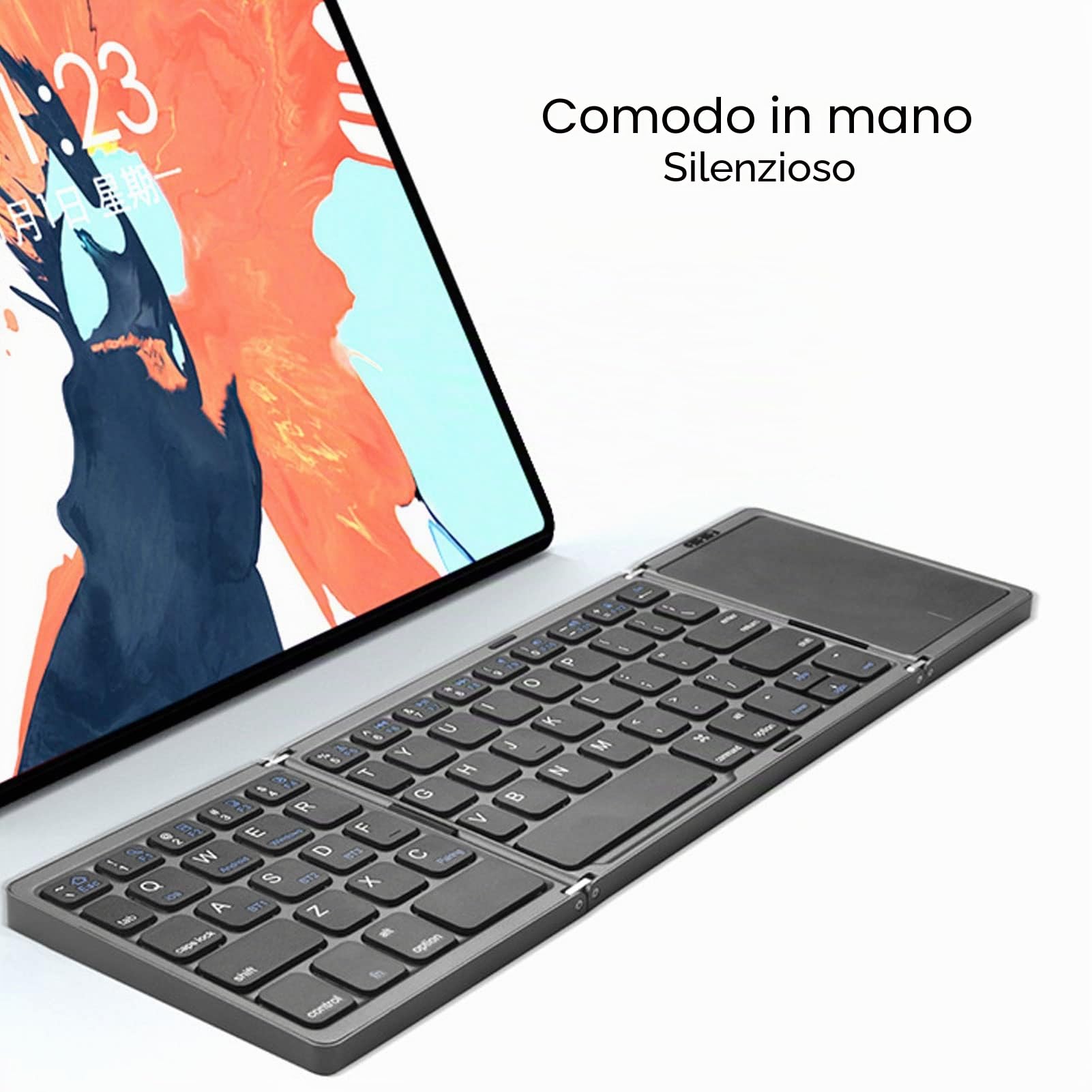 Bewinner Tastiera Bluetooth Pieghevole, Tastiera Wireless Portatile Pieghevole con Touchpad, Tastiera Wireless BT Ricaricabile Tramite USB per Tablet Smartphone Android Windows