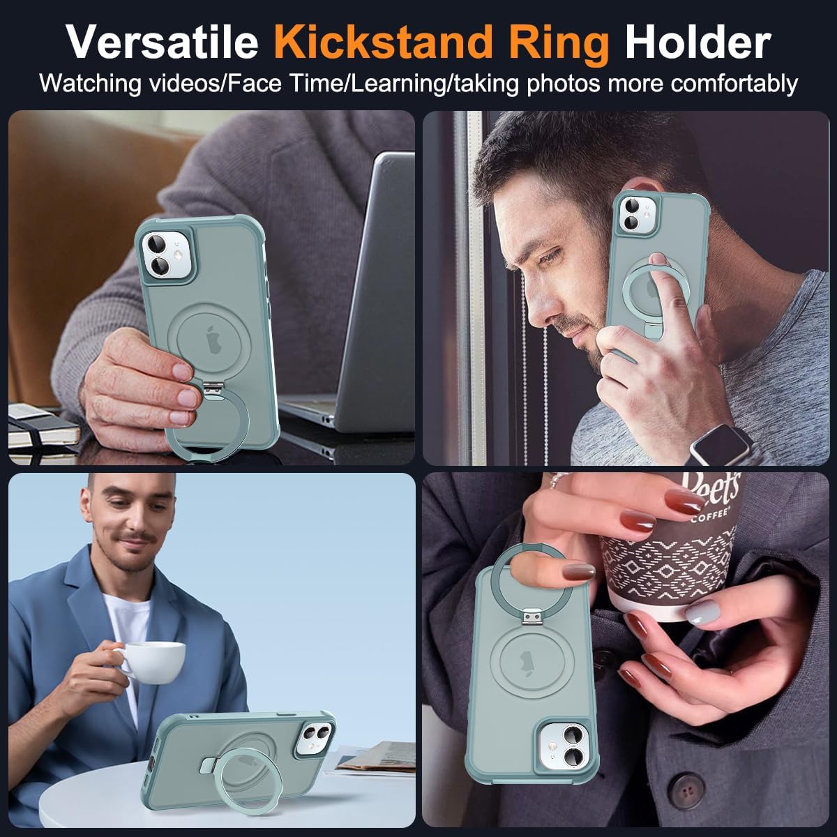Compatible with iPhone 11 Case with Invisible Magnetic O-Ring Stand Military-Grade Translucent Case for iPhone 11 6.1" [Compatible with Mag-Safe][Great Grip Feeling], Blue - Image 5