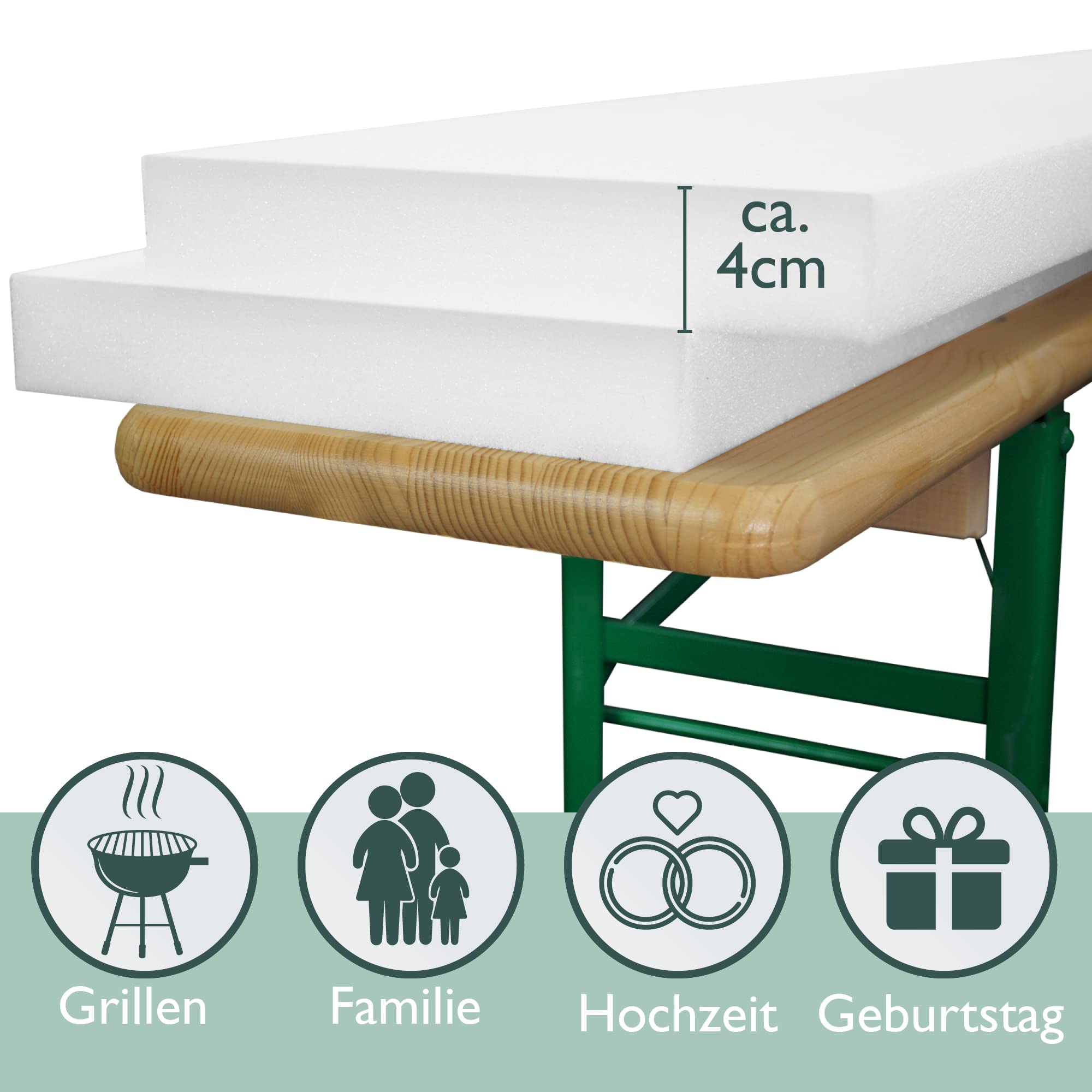 Beautissu Set da Due Cuscini sfoderati in gommapiuma per panche di Legno 25x220x4cm - per sagra birreria Feste Catering