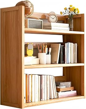 Bookshelf, Trinket Case, Picture Bookcase, Cartoon Storage, Picture Book Rack, Made of Bamboo, Small, Large Capacity, 2 Tiers, 3 Tiers, Backboard, Easy Assembly, Japanese Style, Simple, Stylish, Storage Furniture, Bedroom, Study, Office, Interior, Home Use, Commercial Use 3 Tiers, Wood Color, Length 19.7 inches 50 cm