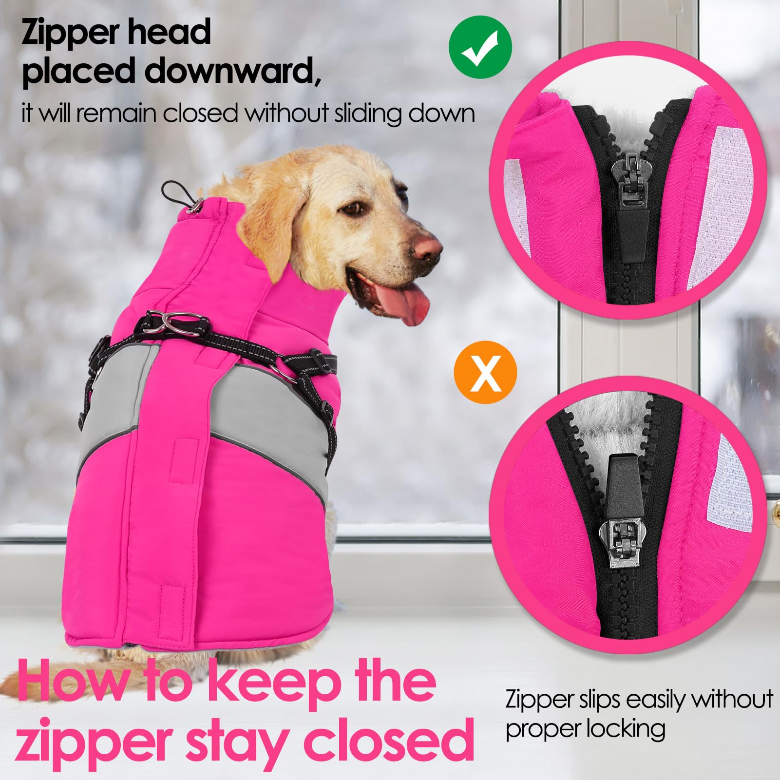 AOFITEE Abrigo para Perro pequeño, Abrigo de Invierno para Perro con arnés Integrado, Chaqueta cálida para Perros con Cremallera y Cuello de Forro Polar, Chaqueta de Nieve Impermeable para Mascotas