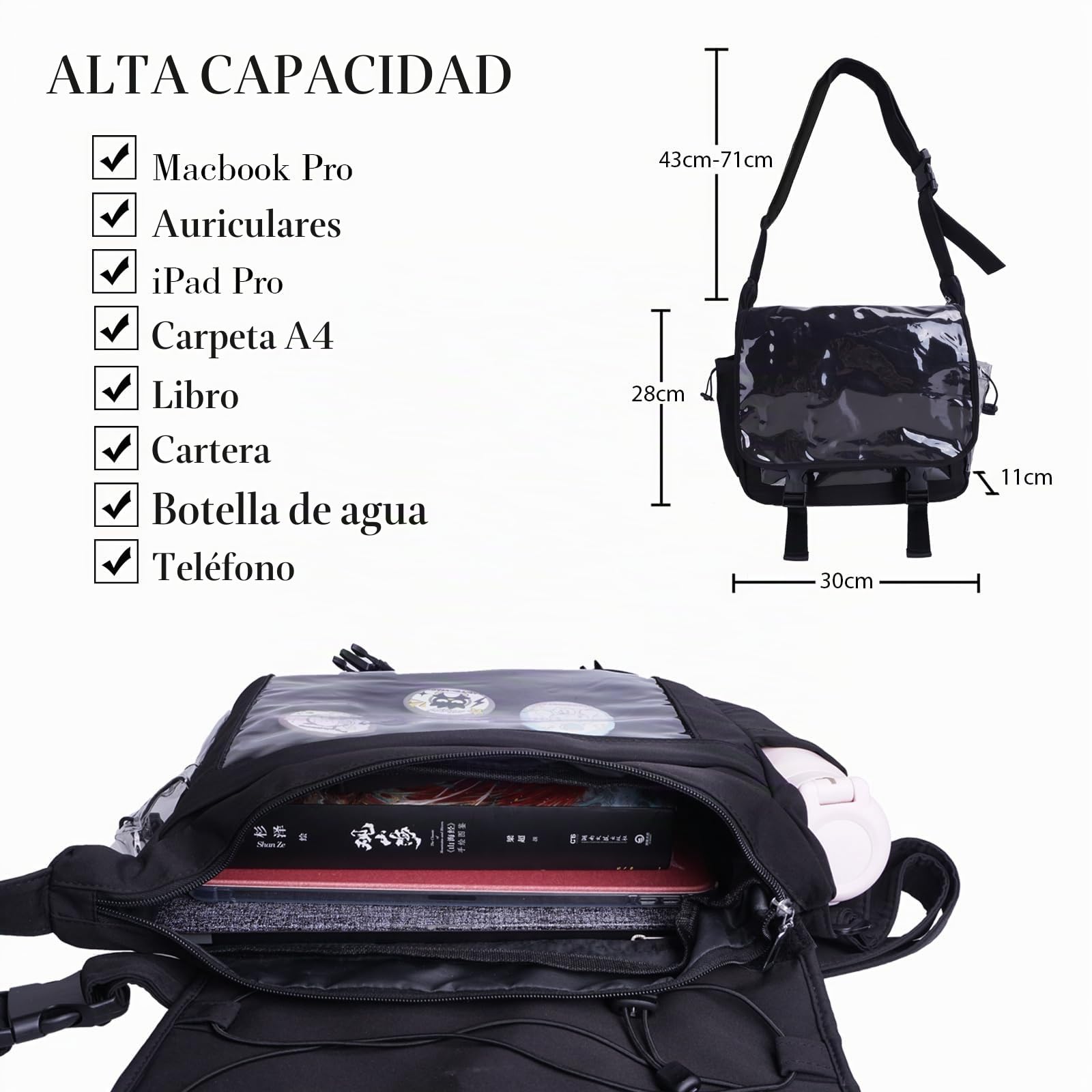 CoolChange Ita bag - Funda con ventana transparente y cubierta intercambiable, 28 x 30 cm, color negro, Color: negro.