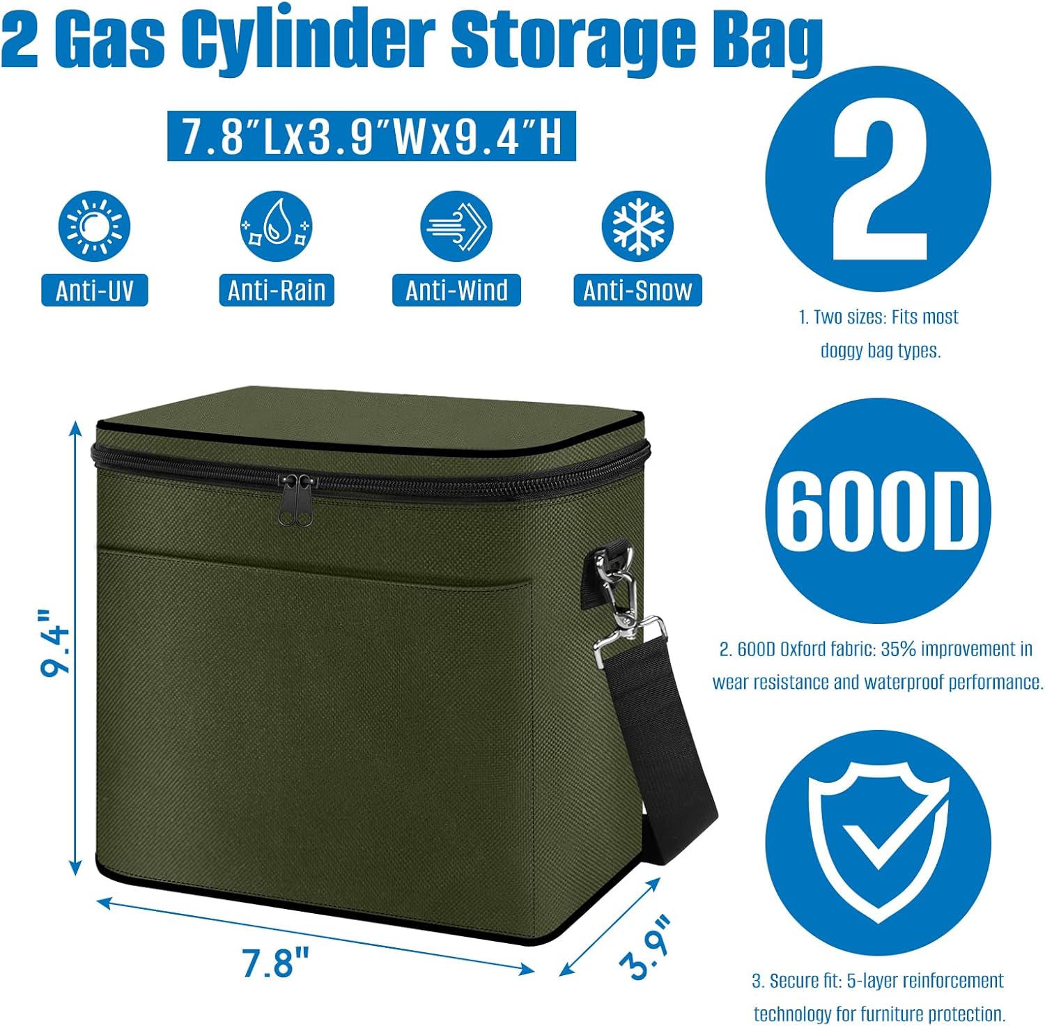 SIRUITON Mini Fuel Cylinder Storage Bag, Refillable Propane cylinder 1 LB Tank Cover, Small Propane Tanks Bag, 600D Oxford Fabric, fuel keg refillable propane tank Bag, for Outdoor Camping, cooking - Image 2