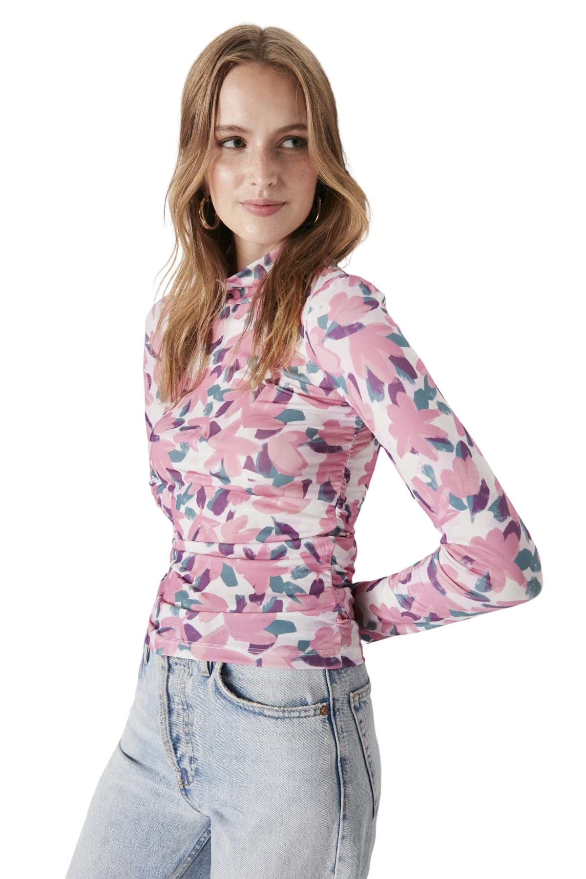 Trendyol Women Regular Bodycon Crew Neck Knit Blouse Pink
