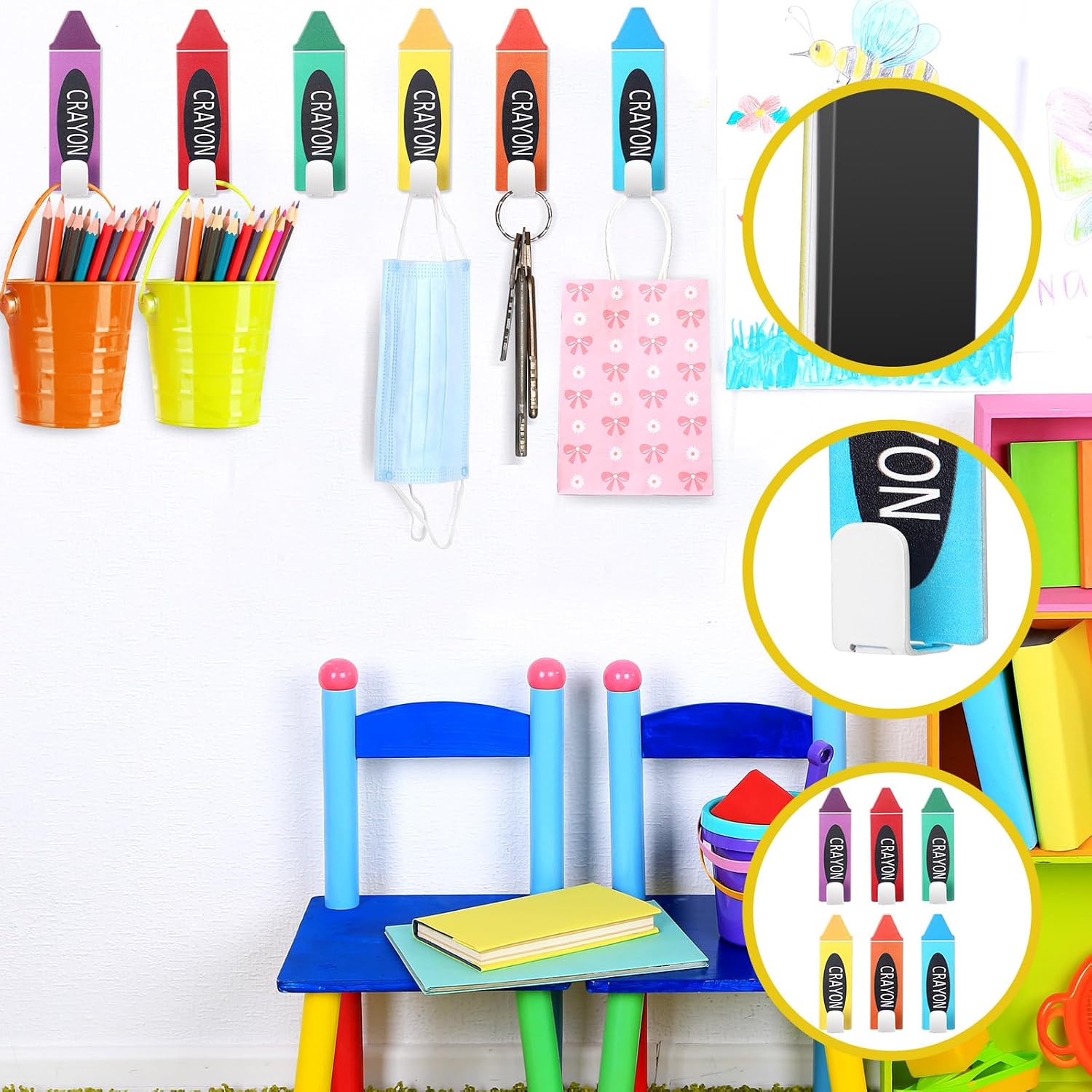 Cinnvoice 6 Pcs Pencil Crayon Magnetic Hooks Cute Classroom Decor, Crayon