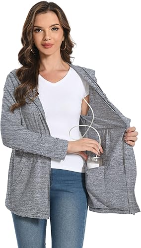 Miniatura 5 de Meuponc Chaqueta de mastectomía Hoddies con bolsillos de drenaje para mujer después de la cirugía, imprescindible para recuperación después de la