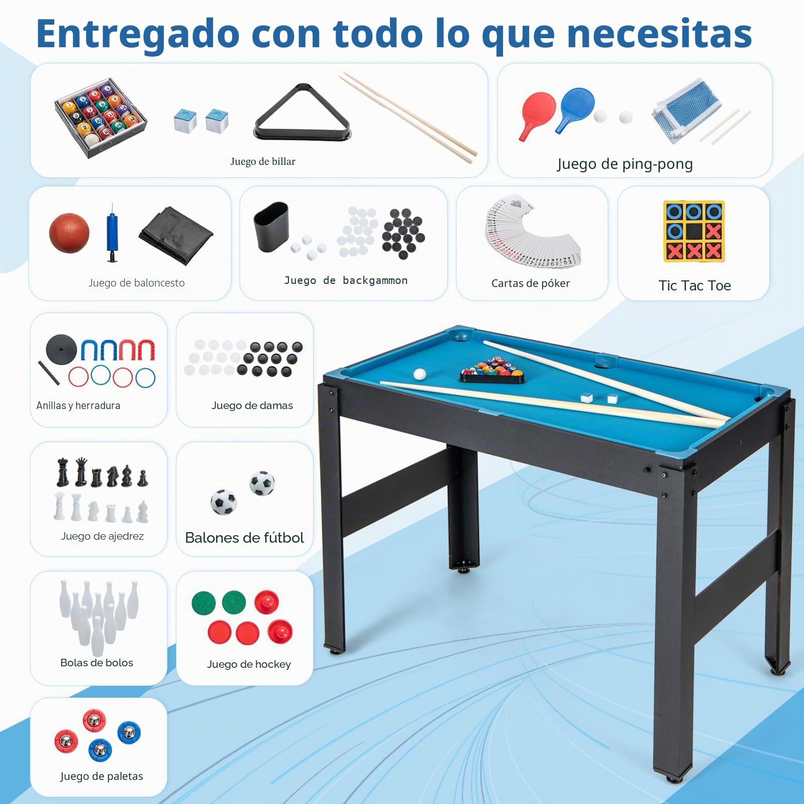 GOPLUS Mesa Multijuegos Convertible 14 en 1 con Futbolín, Mesa Multifuncional con Billar, Air Hockey, Ping Pong, Baloncesto, Shuffleboard, Ajedrez, Juegos Combinada para Fiesta Bar Hogar