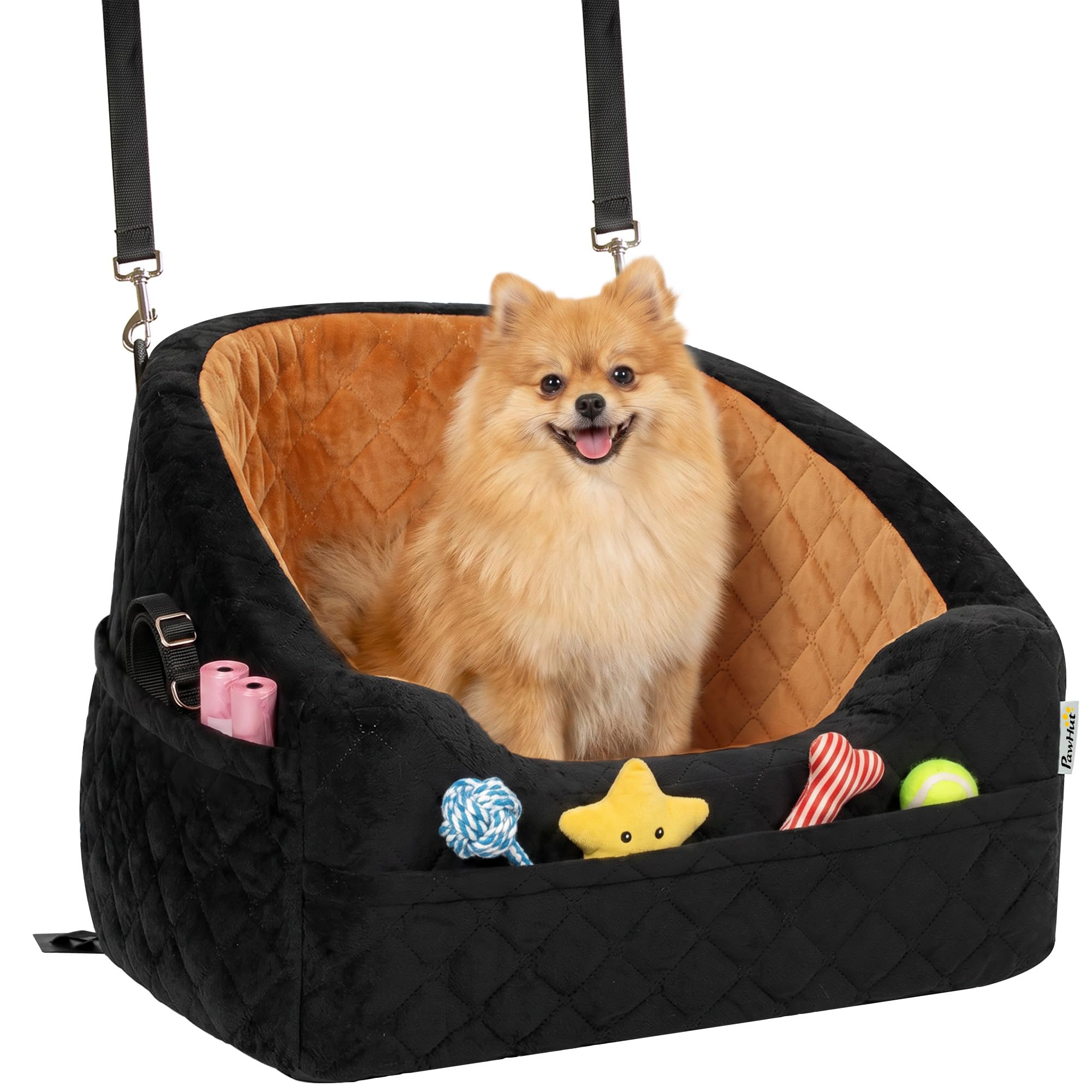 PawHut Dog Car Seat Detachable Washable for Small Breeds Under 10kg Brown