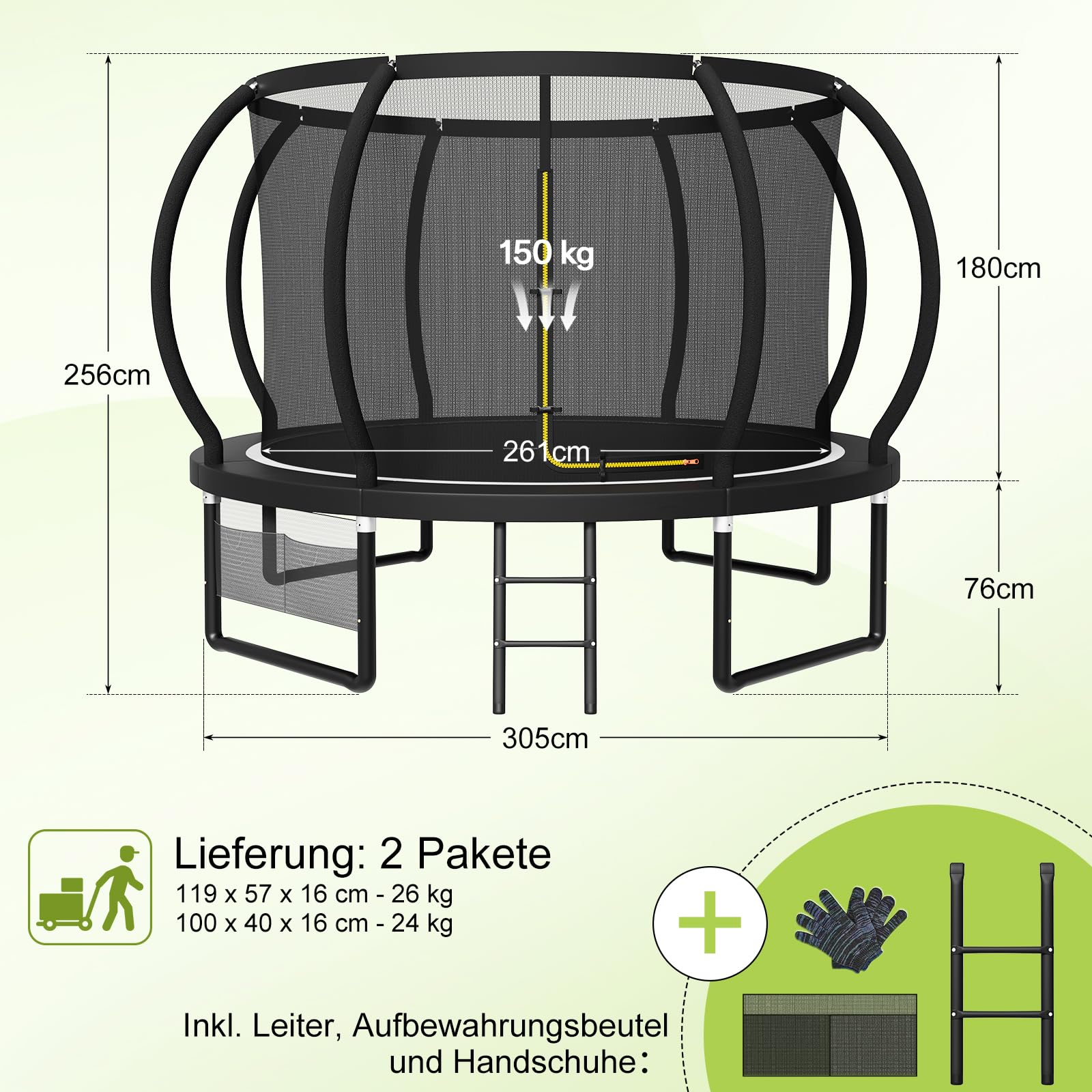 Devoko Trampolin Outdoor Ø 228/305/366/427/488 cm, GS-Zertifikat, Kindertrampolin Gartentrampolin mit Sicherheitsnetz, Rundes Riesentrampolin mit Leiter und Schuhbeutel