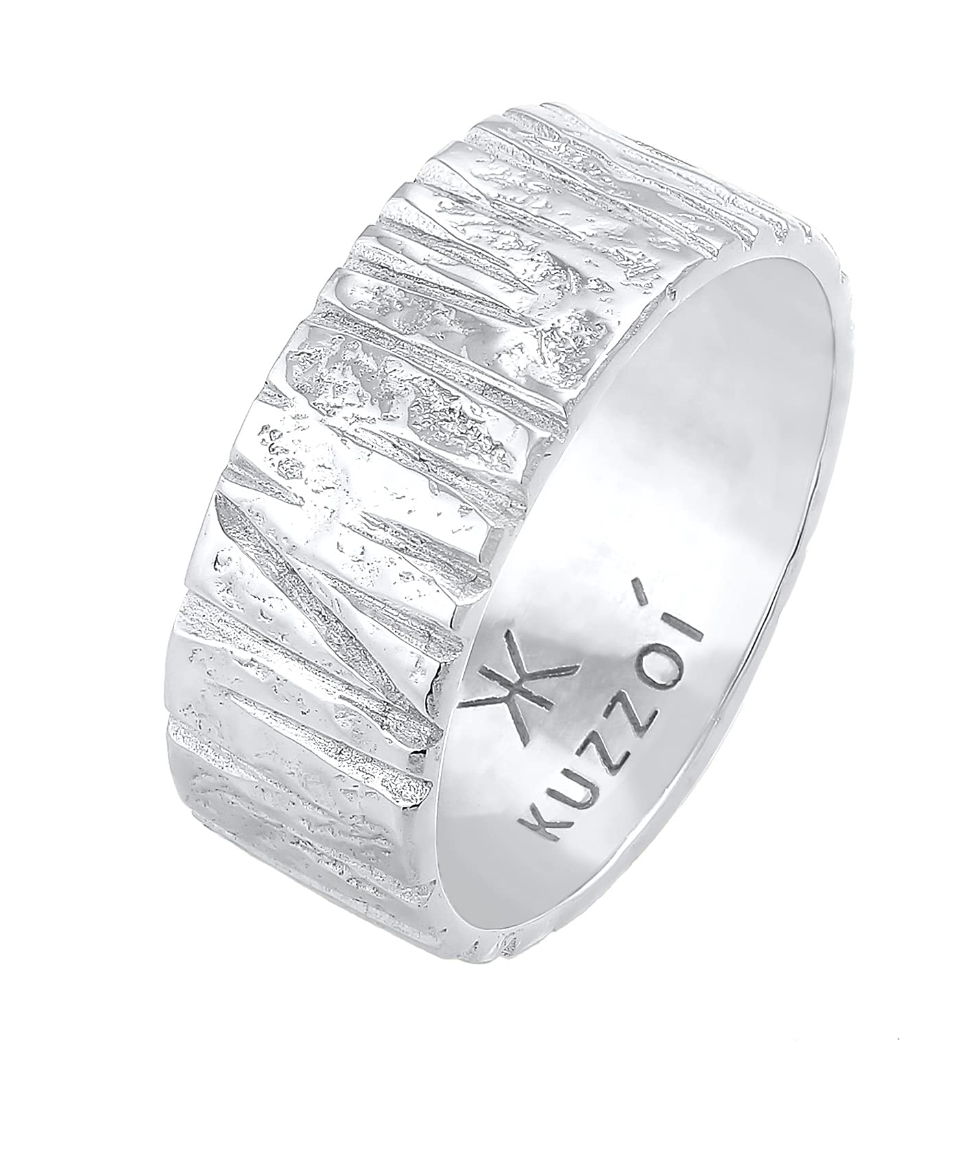 Kuzzoi Anello da uomo in argento Sterling 925 martellato, design testurizzato, 9 mm di larghezza, anello in argento 925, anello da uomo, misura anello 60-66, 0604922121