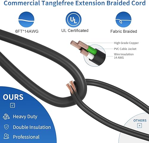 Miniatura 6 de Regleta de alimentación larga de 12 salidas con disyuntor de 15 A, regleta negra resistente de montaje en pared con cable de extensión de 6 pies14