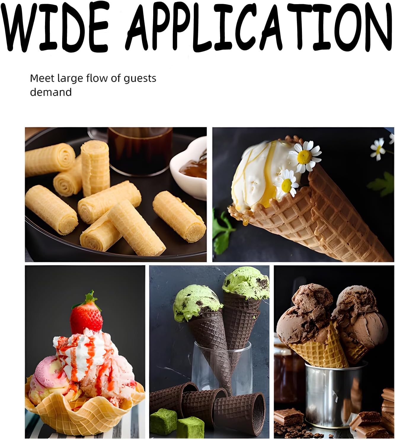 Nonstick Double Ice Cream Cone Maker with Time & Temperature Dual Control 110V Commercial Ice Cream Cone Maker with Shaper Roller Temperature Adjustable 50-250℃