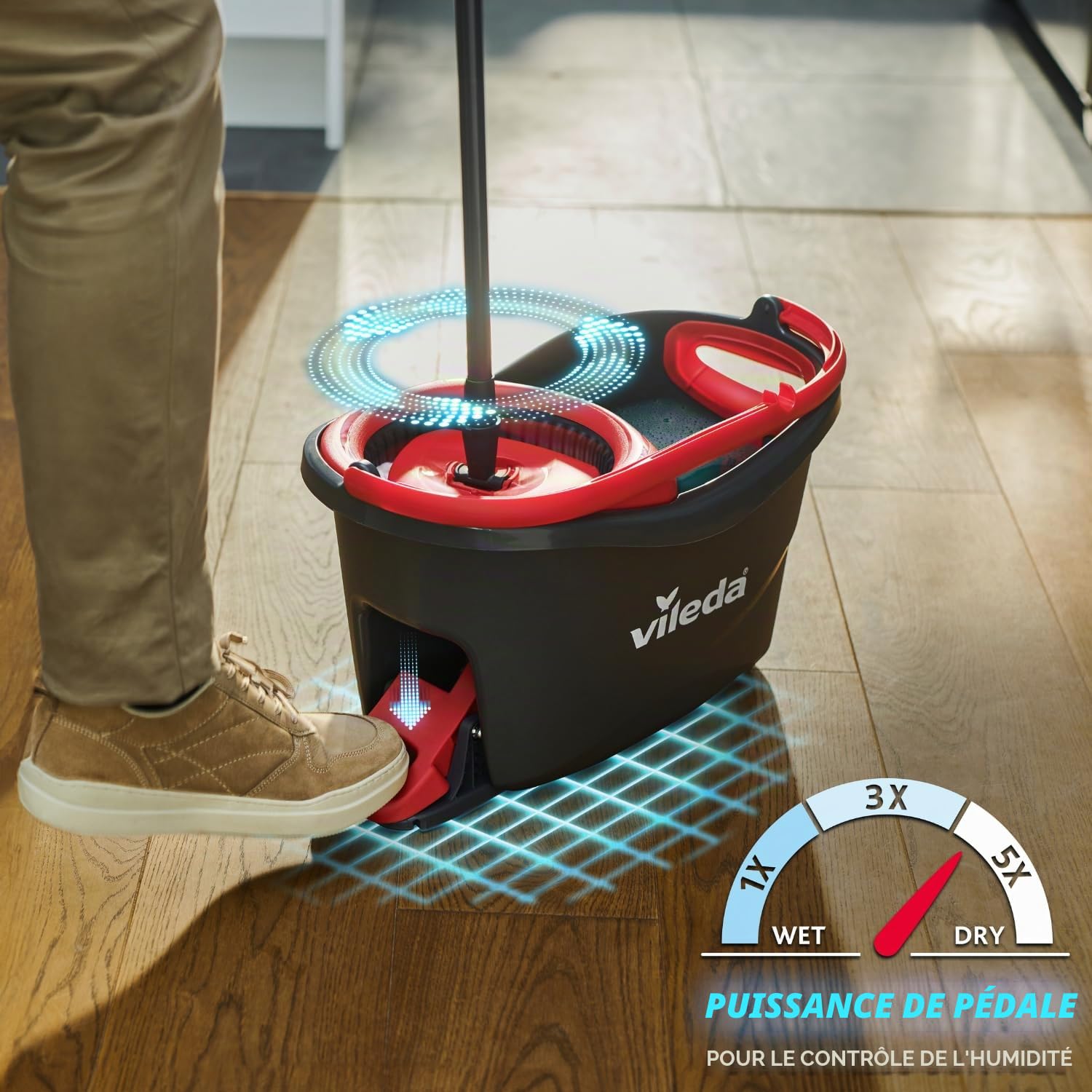 Vileda Turbo EasyWring & Clean Kit Complet serpillère et Seau, Métal, Rouge/Gris, 48,6 x 29,6 cm