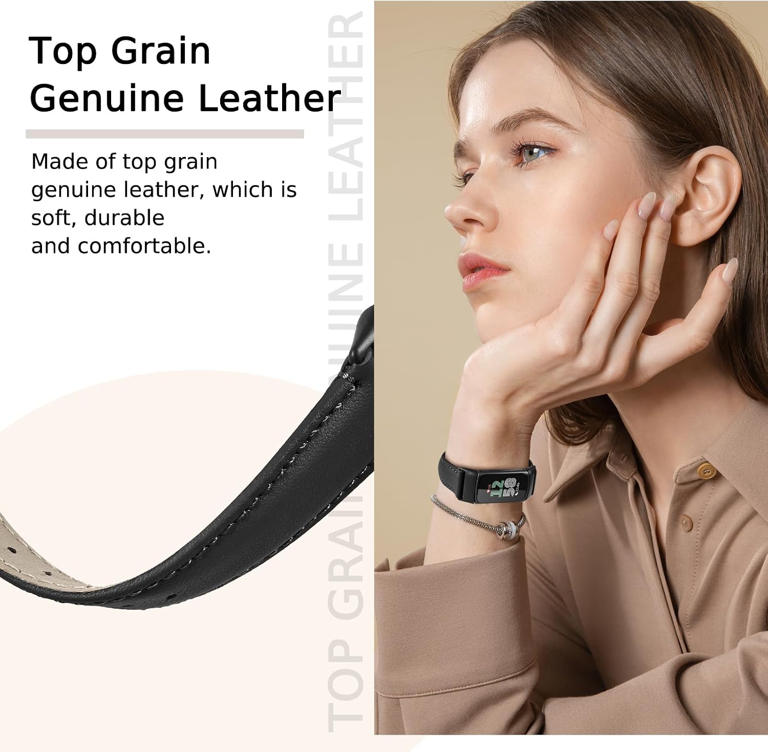 Leather Watch Bands Compatible with Fitbit Charge 6/Charge 5,Genuine Leather Replacement Straps for Charge 6/Charge 5 for Women Men.
