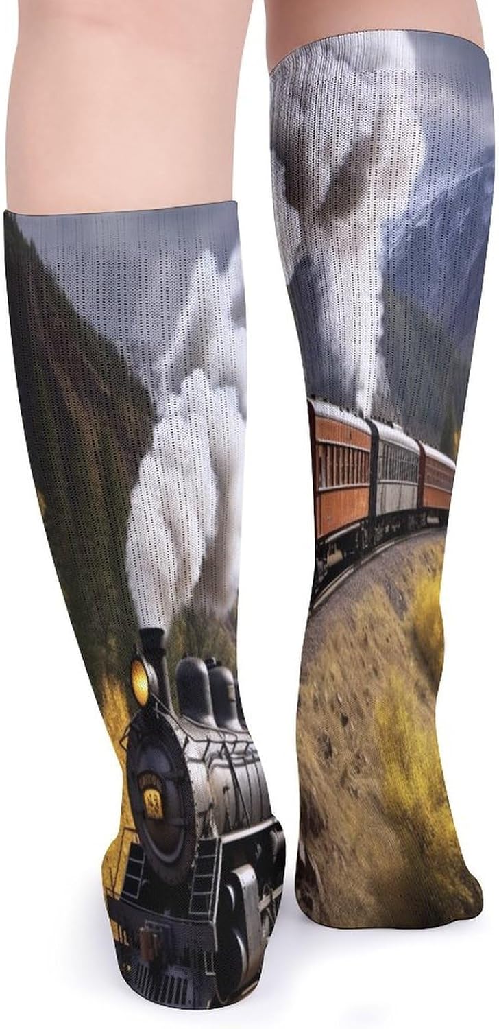 Steam Locomotive Train Crew Socks Casual Breathable Calf Socks | Cushion Running Athletic Socks Long Performance Breathable Sports Socks for Women Men