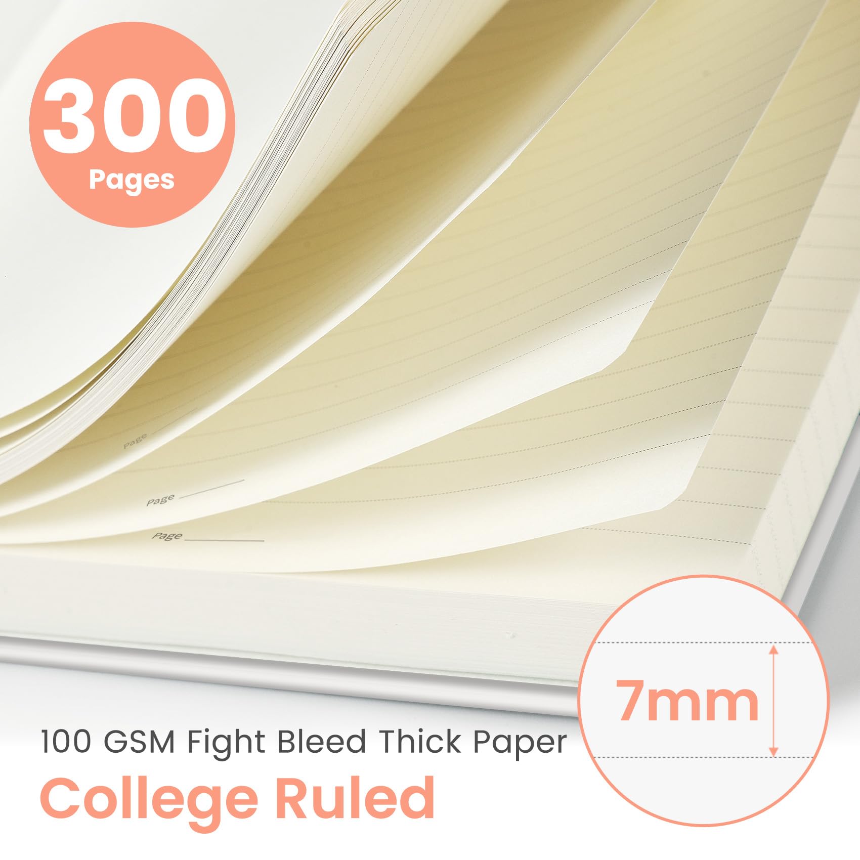 Taccuino a spirale a righe per lavoro, 300 pagine di spessore, B5 (18 x 25,4 cm), diario universitario a righe per donne e scrittura, quaderno con copertina rigida per prendere appunti, per ufficio