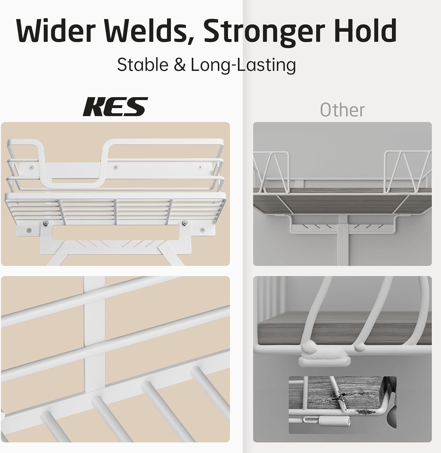 KES 90lb Heavy-Load Ironing Board Hanger Wall Mount, One-Piece Metal Frame Ironing Board Holder with T&V Shaped Hooks, Extra Large Storage Basket, No Breaking Sturdy Screws Included, White, HIR502-WH