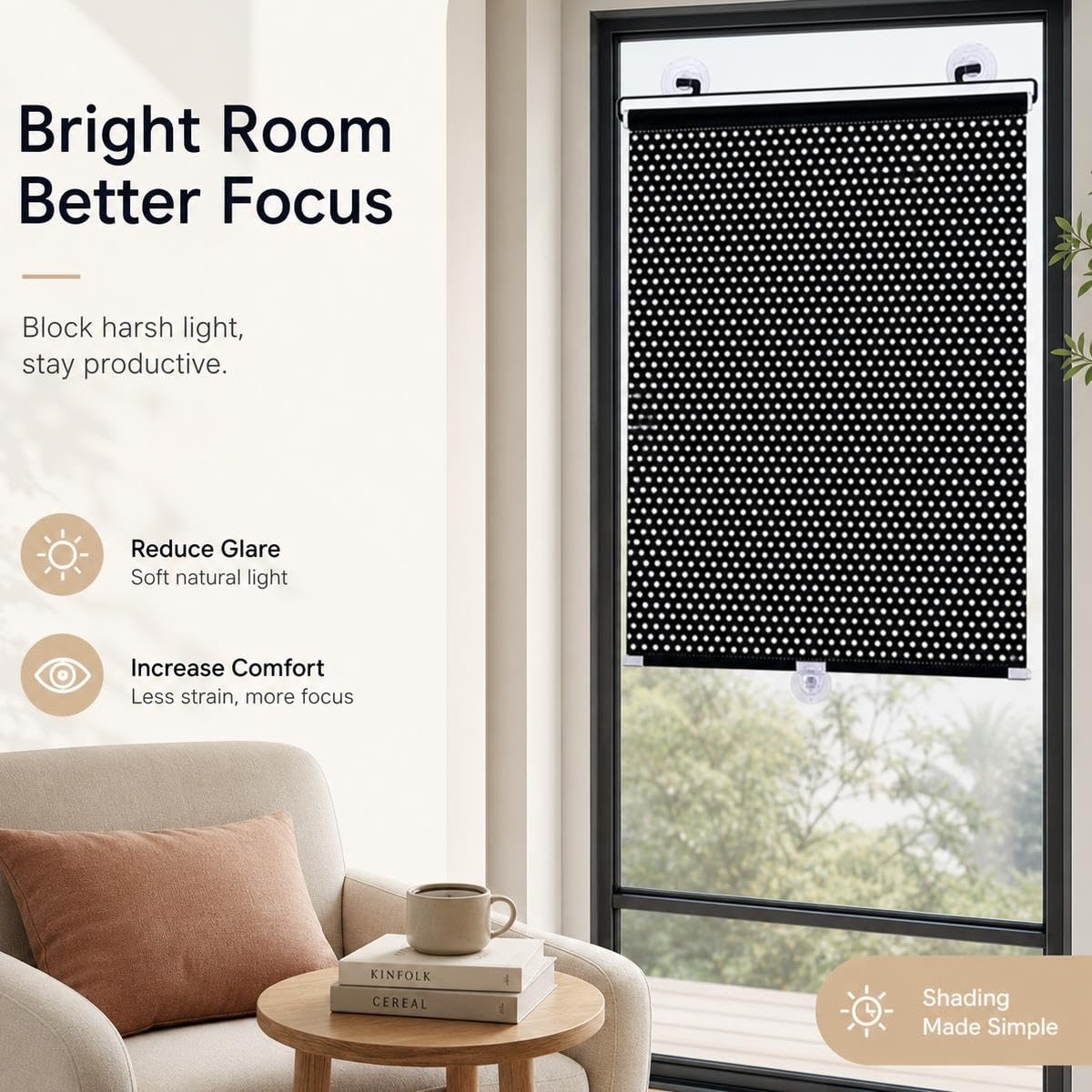 Genérico Portátiles Persiana Enrollable con Ventosa, Privacidad Estor Enrollable Termico Opaco Sin Taladrar, Fácil Instalación, Cortina Blackout Térmica Protección UV para Ventanas(55 W x135cm H)