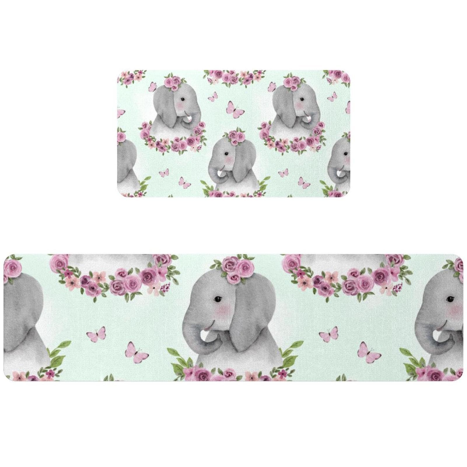 Lot de 2 tapis de cuisine absorbants lavables antidérapants roses