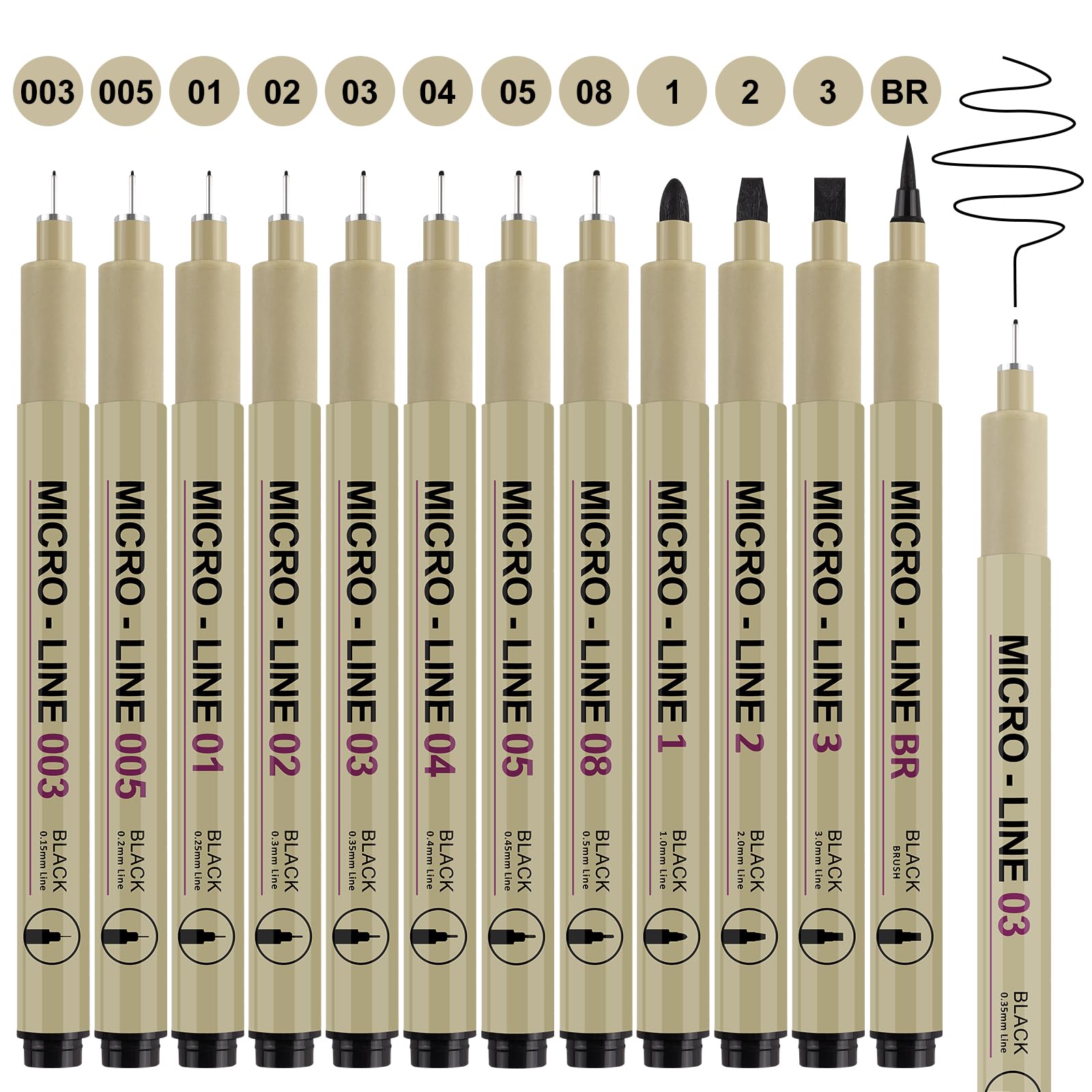 Gelanty Black Fineliner Pens，12PCS Micro Liner Art Pens for Artist, Waterproof Ink Drawing Pens for Art Sketching, Technical Drawing, Illustration, Comic