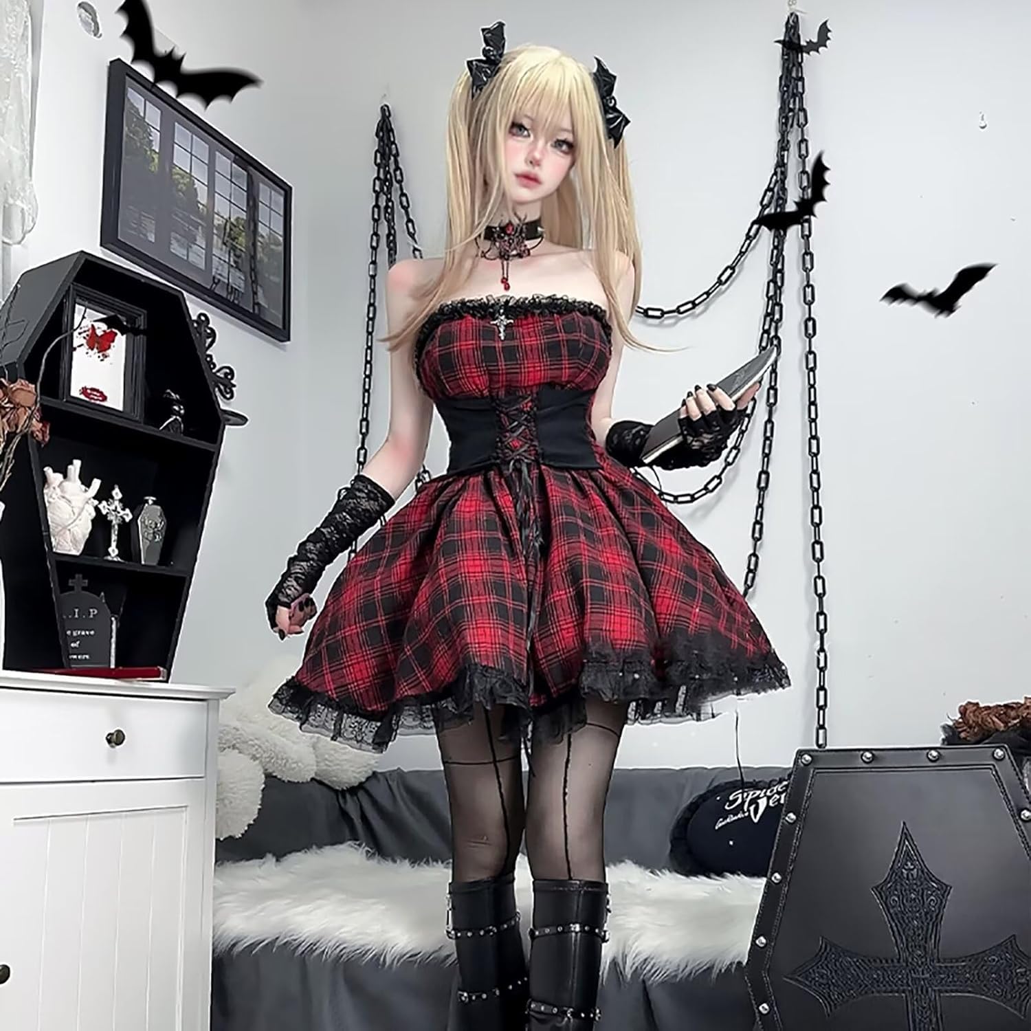 魔女メイド　黒色ロングジャンスカ　ゴシック　ロリータ パンク　地雷系　ドール 魔女メイド黒色ロングジャンスカゴシックロリータ パンク地雷系