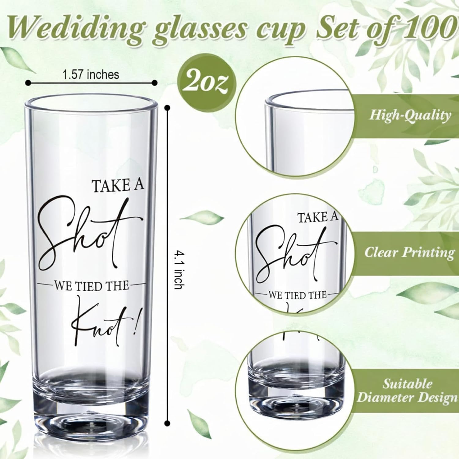 Sliner 100 Set Wedding Favors for Guests Bulk 2oz Acrylic Take a Shot We Tied the Knot Shot Glasses with Thank You Cards Organza Bags for Guest Souvenirs Wedding Gifts Newlyweds Bridal Shower Party
