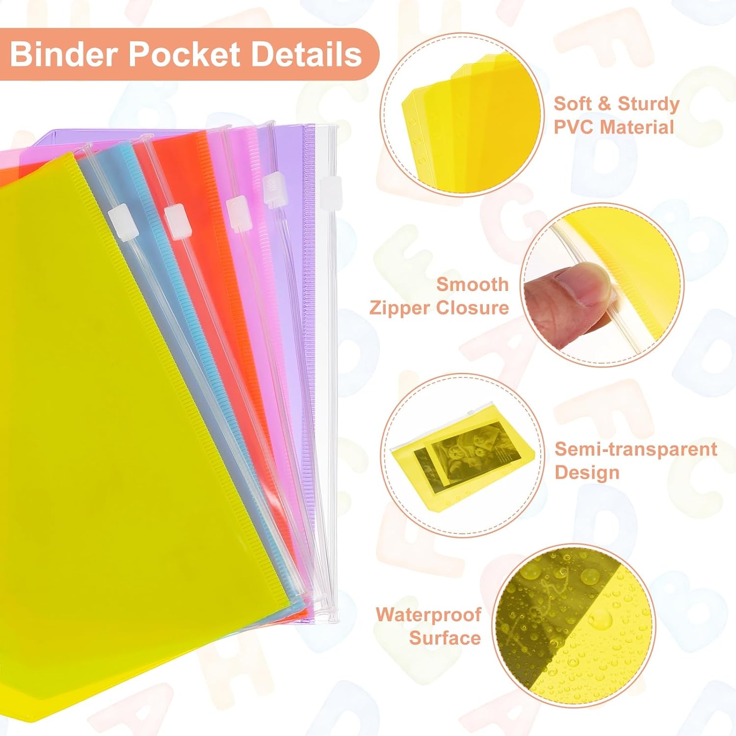 PATIKIL 10Pcs A6 Plastic Binder Zipper, Binder Pockets Clear Envelope Folders Planner, Waterproof Zipper Money Organizer for Stuffing Home Office Stuffing Study Notes Sticky, Yellow image 3