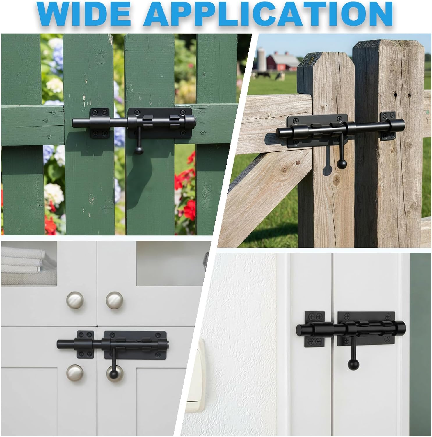 3 Pack 6.3 Inch Slide Bolt Gate Latch with Padlock Hole, 304 Stainless Steel Barrel Bolt Latch Heavy Duty Security Door Latches, Black Thickened Sliding Gate Lock Hardware for Yard Barn Shed Fence