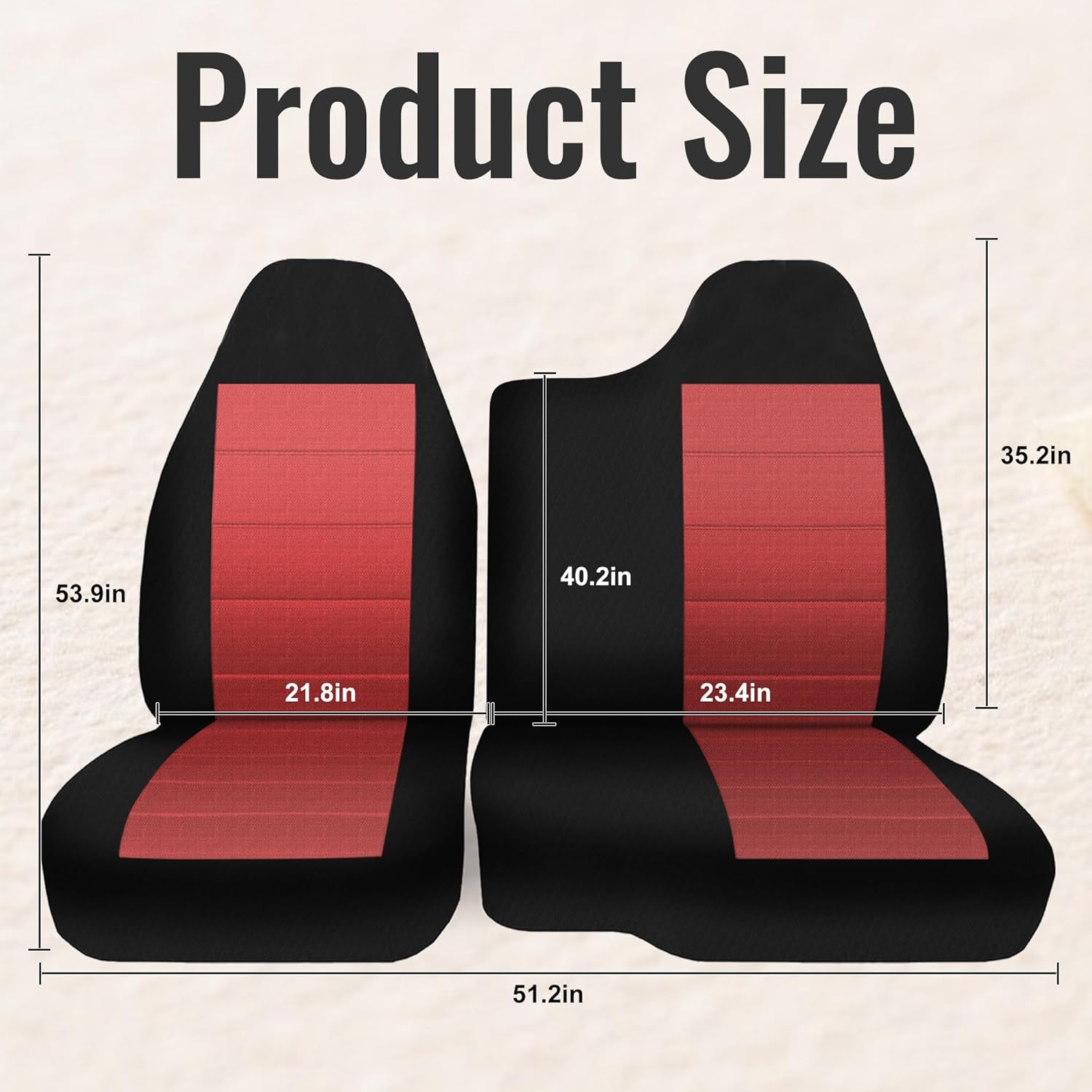 2PCS Oxford Cloth Front 60/40 Split Bench Highback Seat Cover for Ford Ranger 1998 1999 2000 2001 2002 2003 60/40 Split Bench Truck Seat Cover-Red