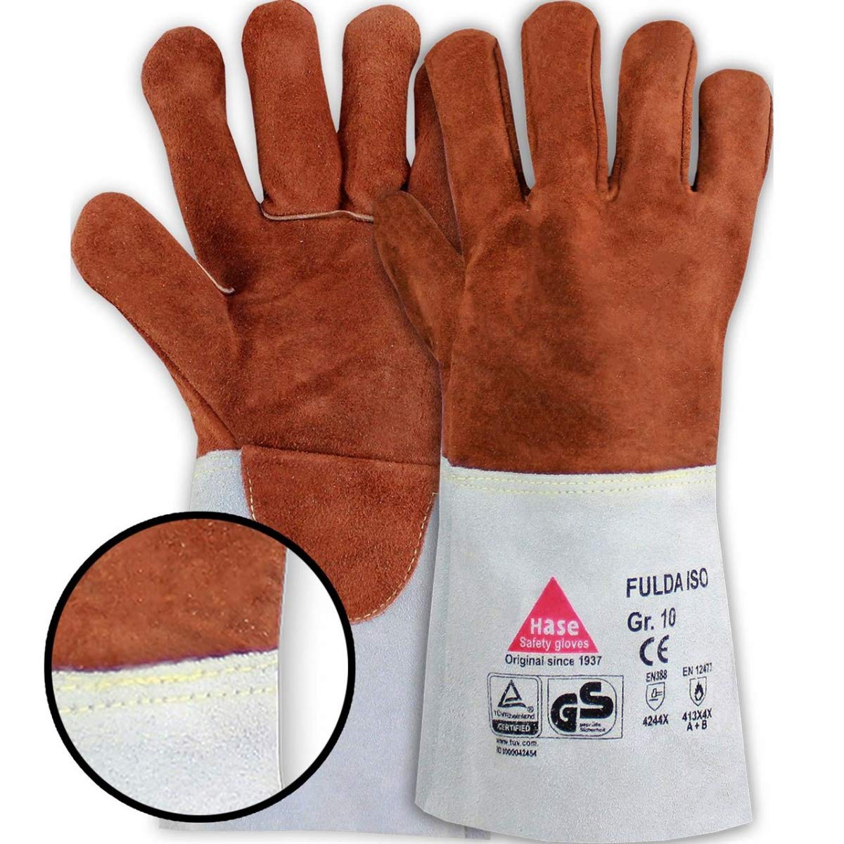 10 pares de guantes de seguridad Fulda-Iso para soldar, guantes de trabajo de piel con puño, talla M (08)