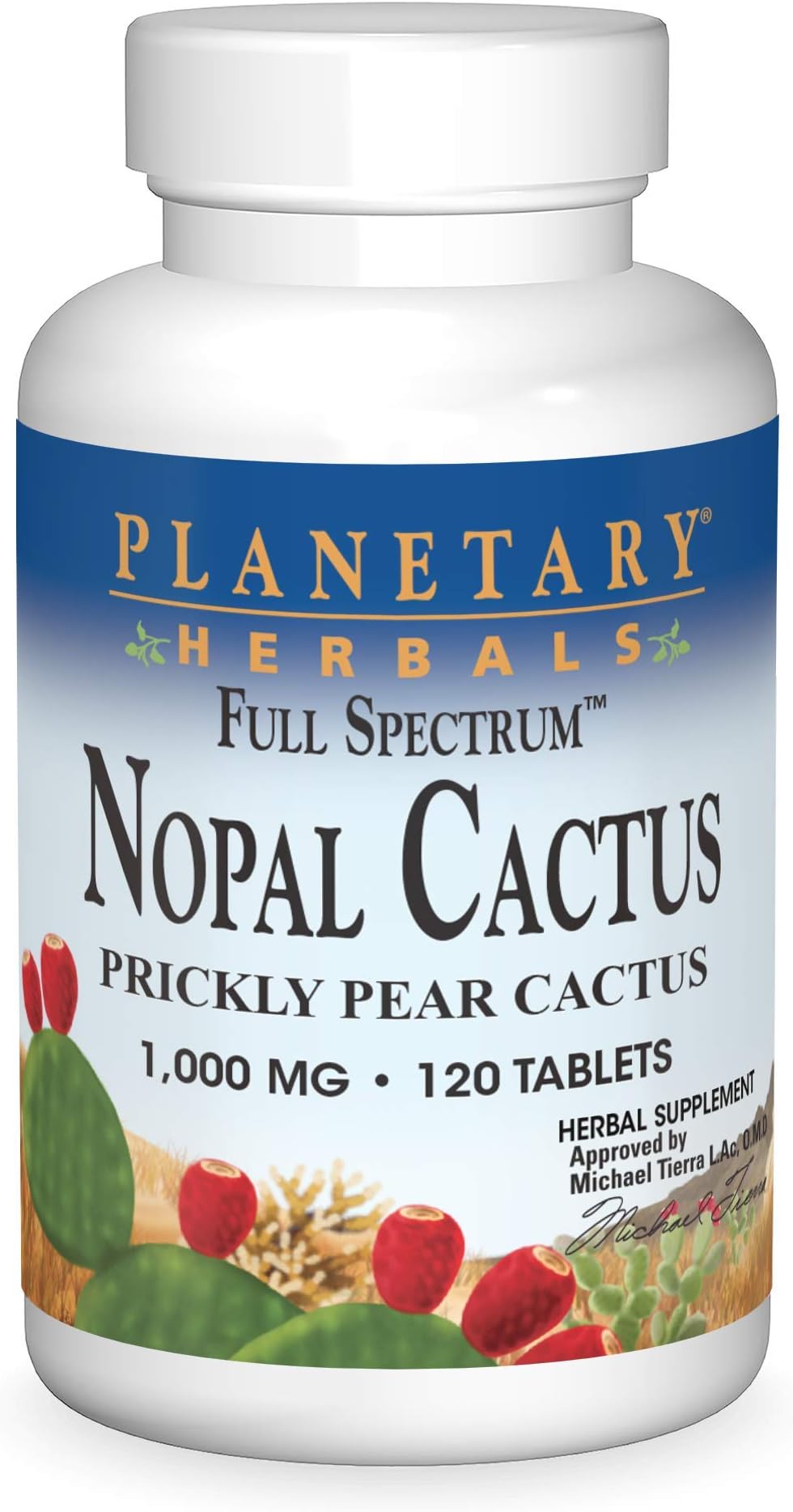 Full Spectrum Nopal Cactus, Prickly Pear Cactus, 1000 mg, with Prickley Pear Leaf - 120 Tablets