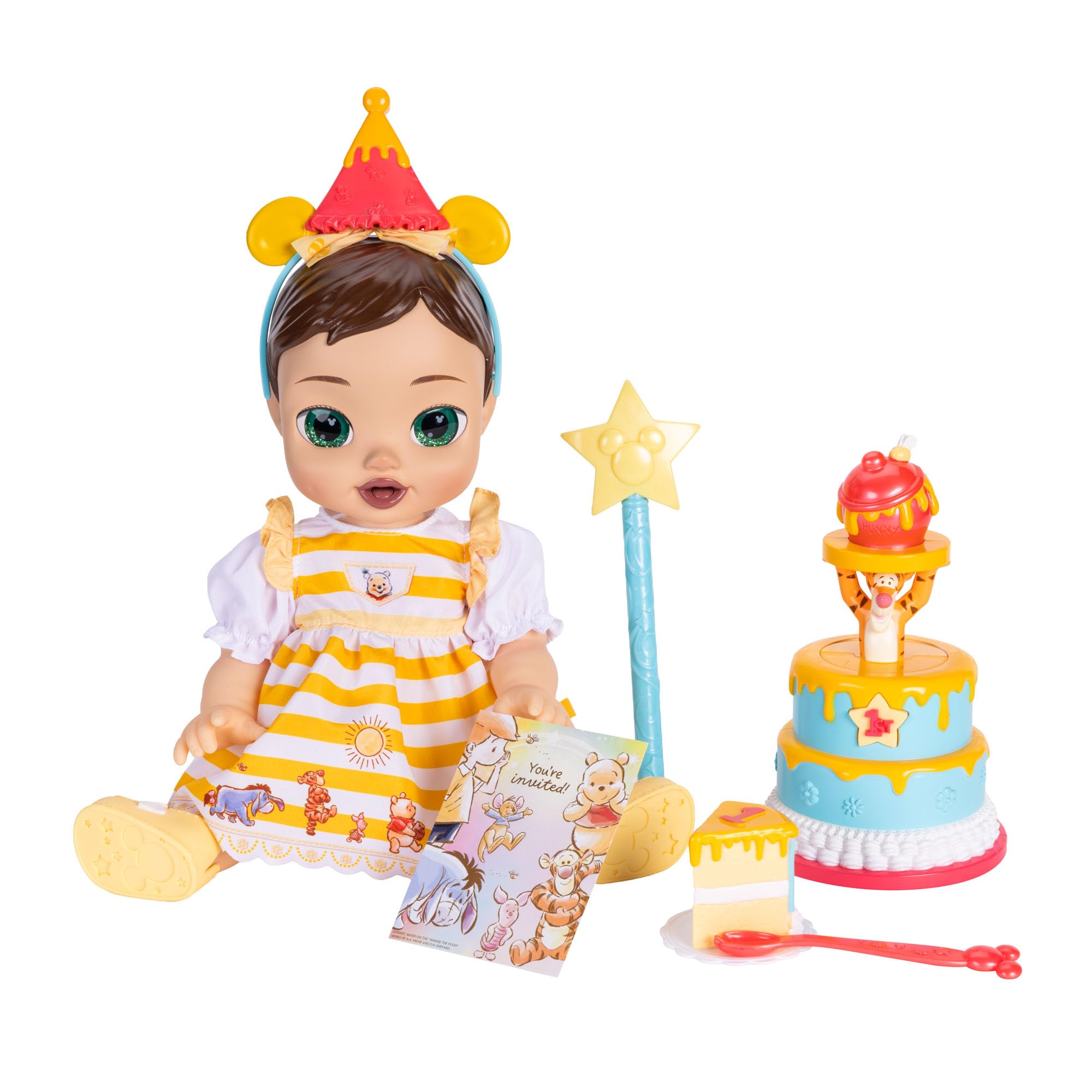 Disney Darlings Winnie the Pooh Birthday Celebration Feature Doll 13" / 33cm, Officially Licensed by Jakks Pacific, Light Up & Sounds, Fun Accessories, Perfect First Birthday Gift for Girls 3+ — image 1