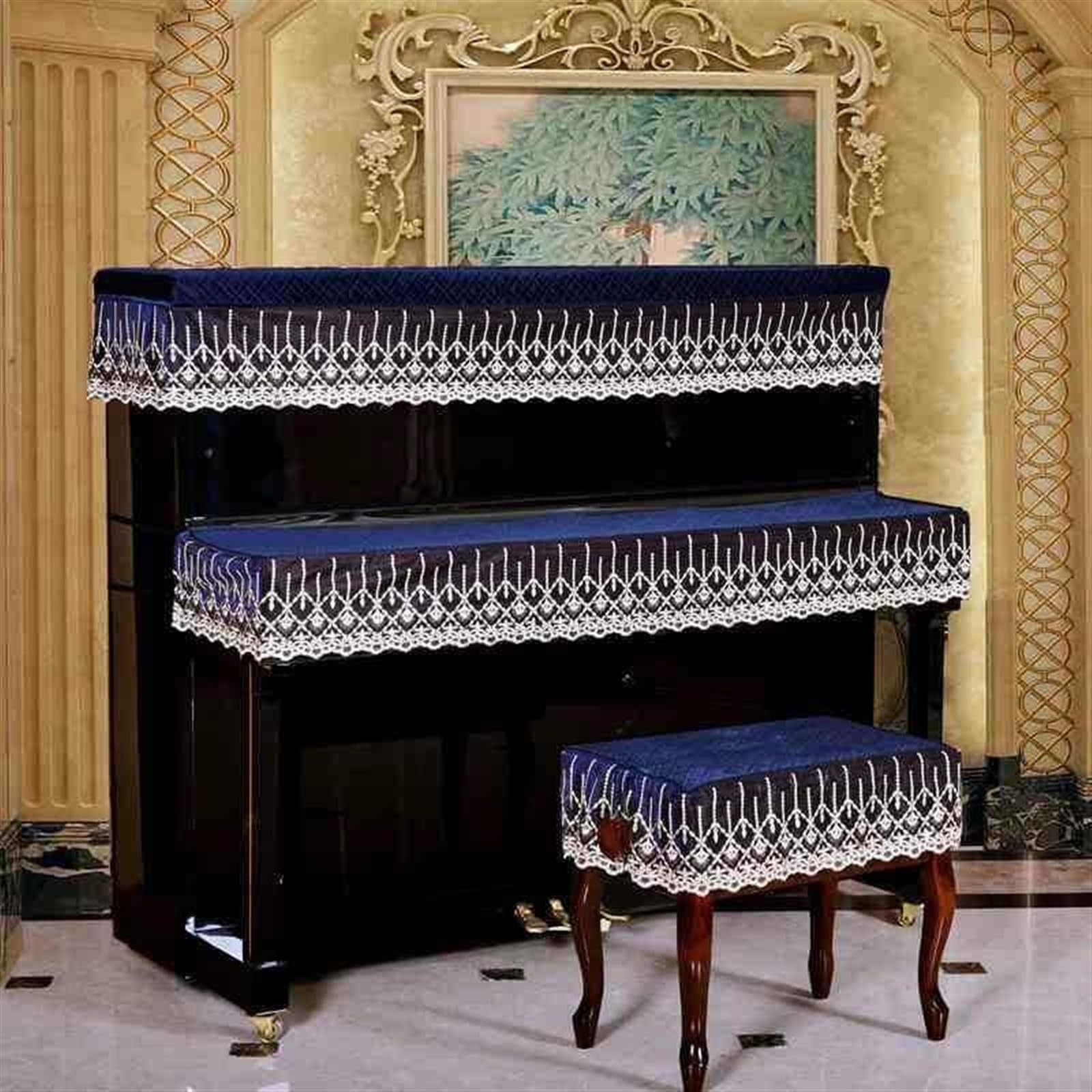 Klavier-Schutztuch, staubdichte Abdeckung, for Standard-150-cm-Klavier, 3 Stück/Set Rüschen-Staubschutz for aufrechte Klaviere mit Hocker-Abdeckung, halbaufrechte Klavierabdeckung, Tastaturabdeckung f
