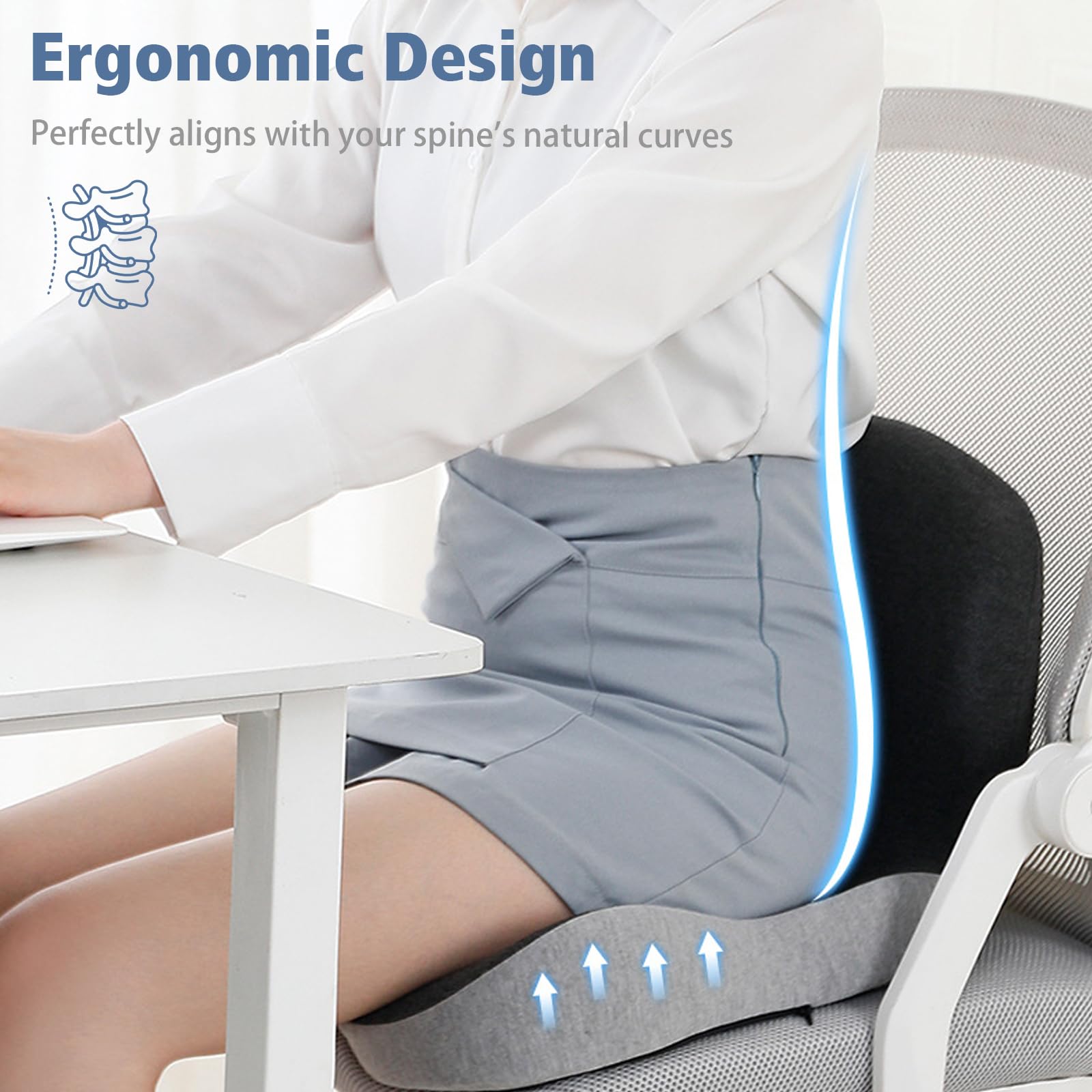 Cuscino Ortopedico a L Memory Foam per Alleviare la Pressione sul Coccige | Memory Foam e Poliestere, Per Auto e Ufficio, Fodera Lavabile, Supporto Lombare