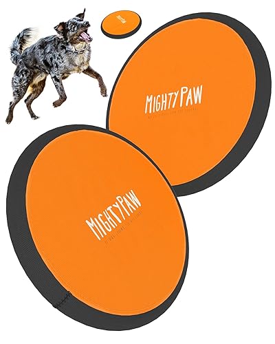 Mighty Paw Dog Frisbee - 2 Pack Fetch Toy - 10.5 Inch Lightweight Disc - Easy to Throw - Soft Catch Frisbee - Suitable for Small to Large Dogs and Puppies - Orange