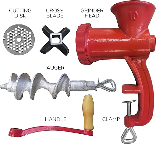 Miniatura 2 de Picadora manual de carne de hierro fundido  Picadora de carne de montaje en mesa roja resistente con cortador de acero endurecido astilla y